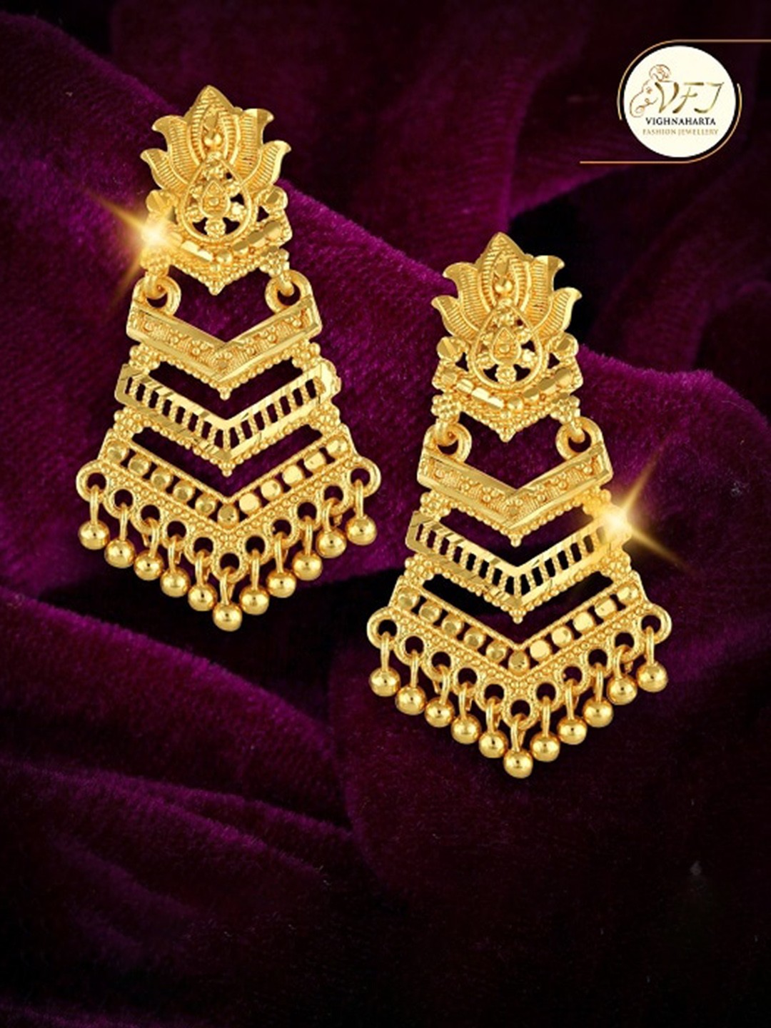 

Vighnaharta Gold Plated Floral Drop Earrings