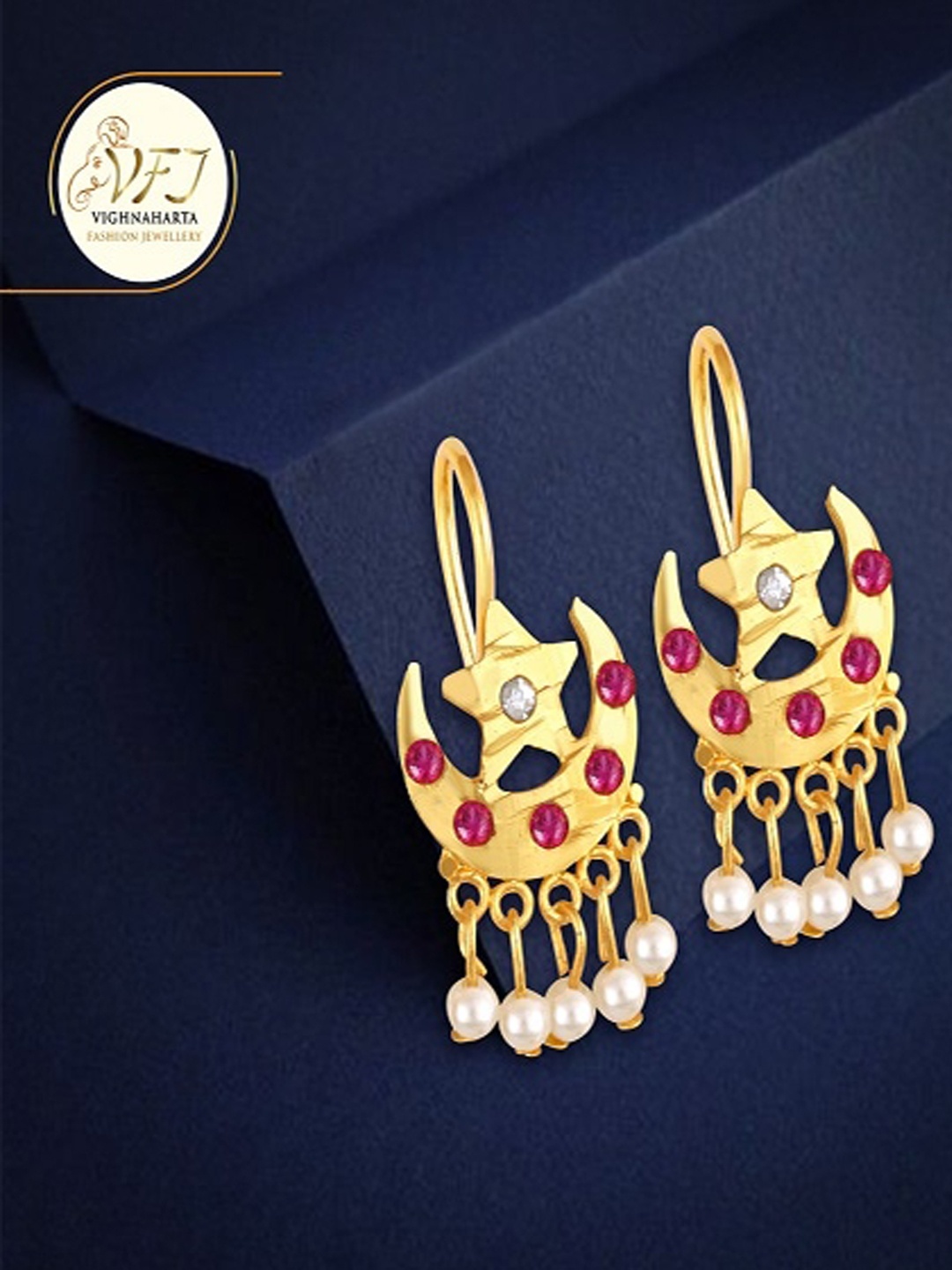 

Vighnaharta Gold-Plated Crescent Shaped Drop Earrings