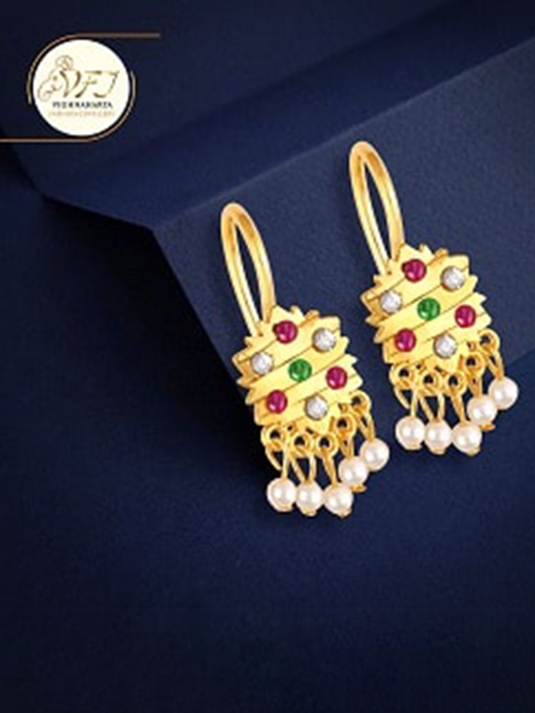 

Vighnaharta Gold-Plated Floral Pearl Studded Drop Earrings