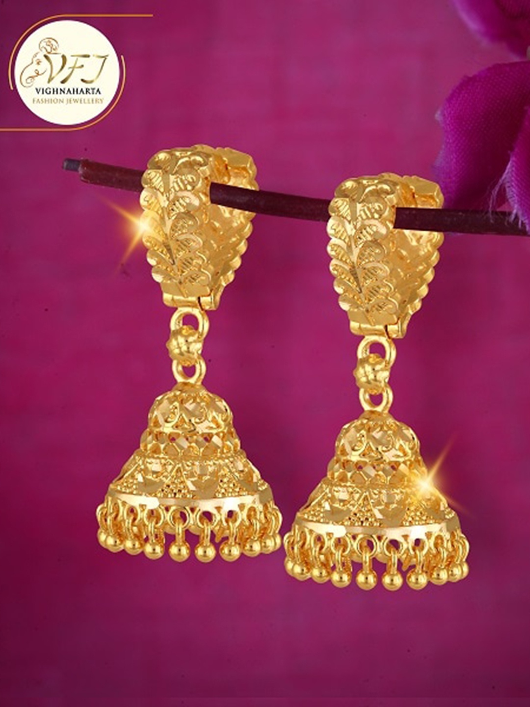 

Vighnaharta Gold-Plated Dome Shaped Jhumkas