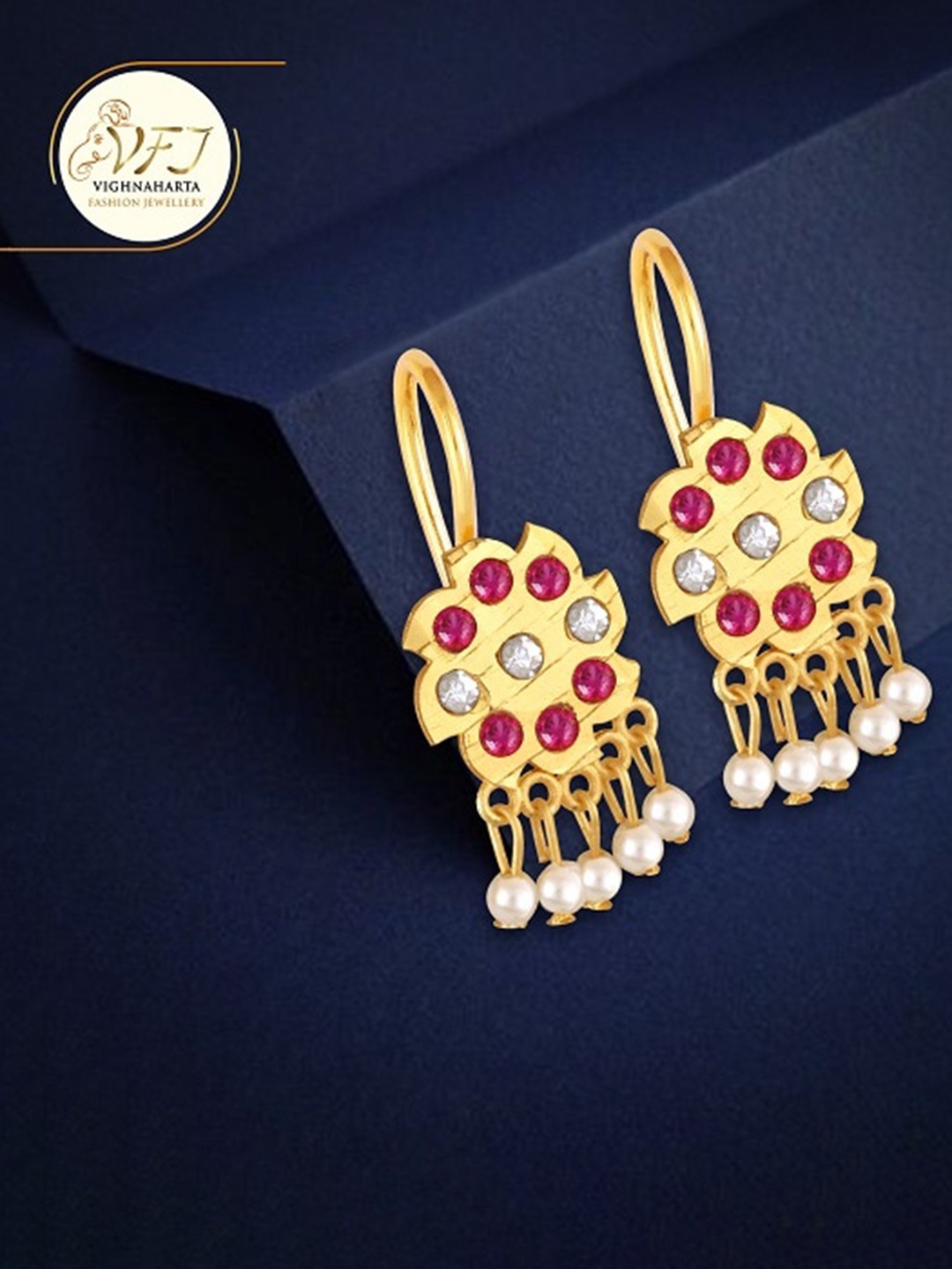 Vighnaharta Gold Plated Floral Drop Earrings
