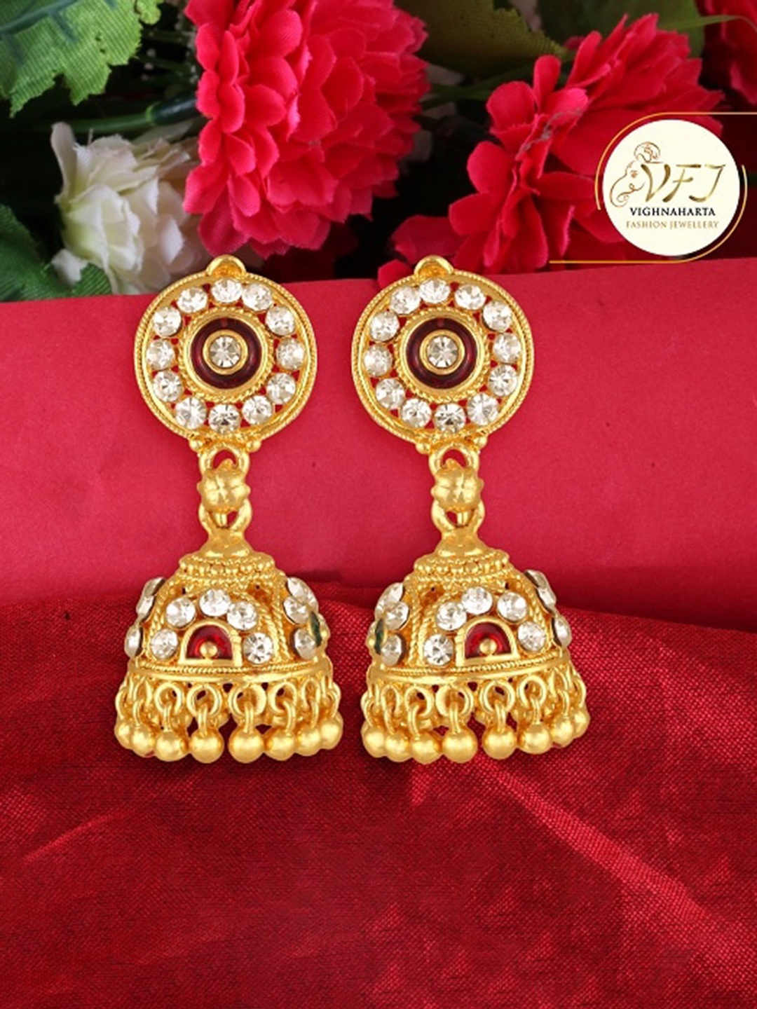 

Vighnaharta Gold-Plated Floral Jhumkas