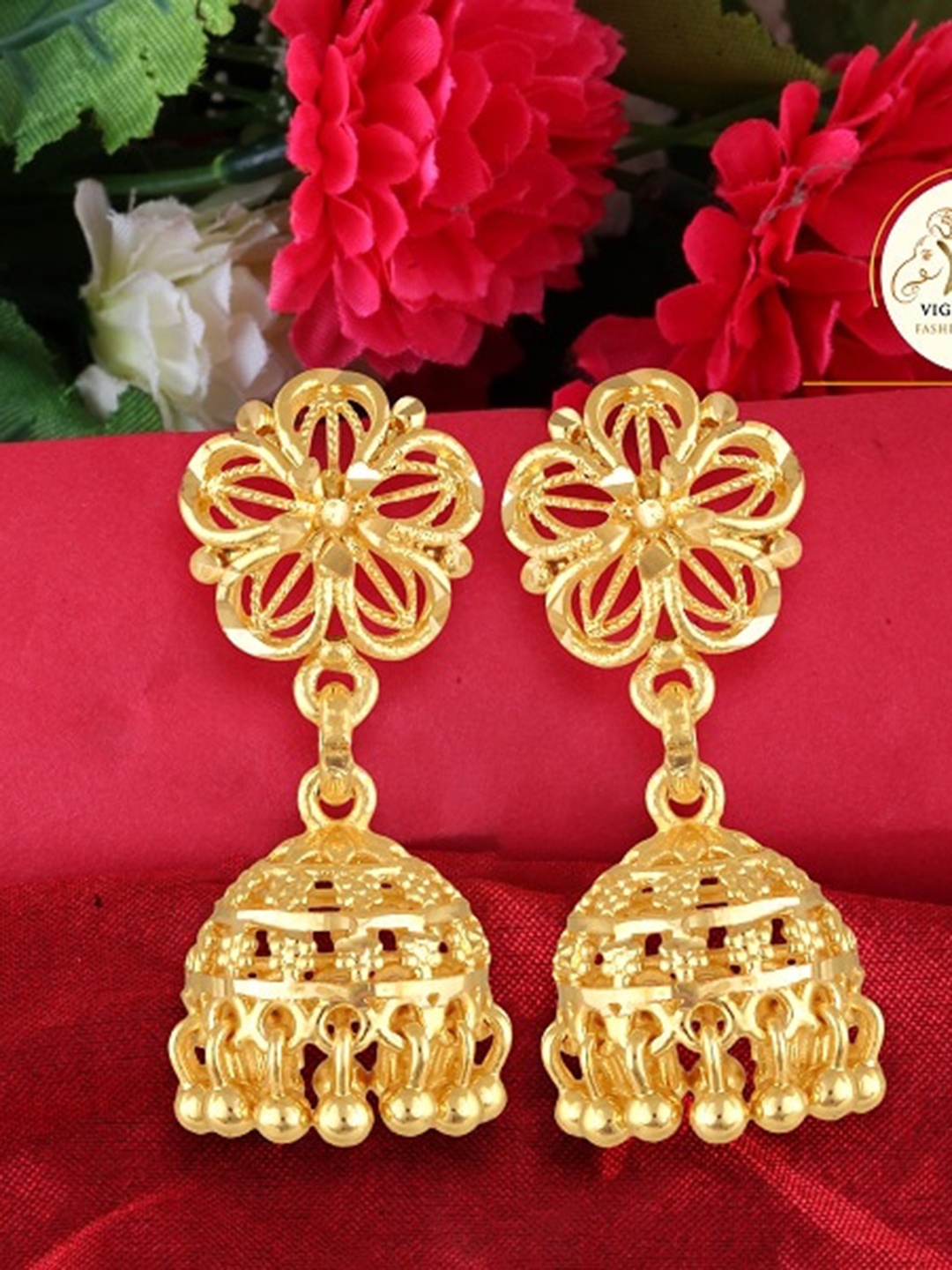 

Vighnaharta Gold-Plated Floral Jhumkas