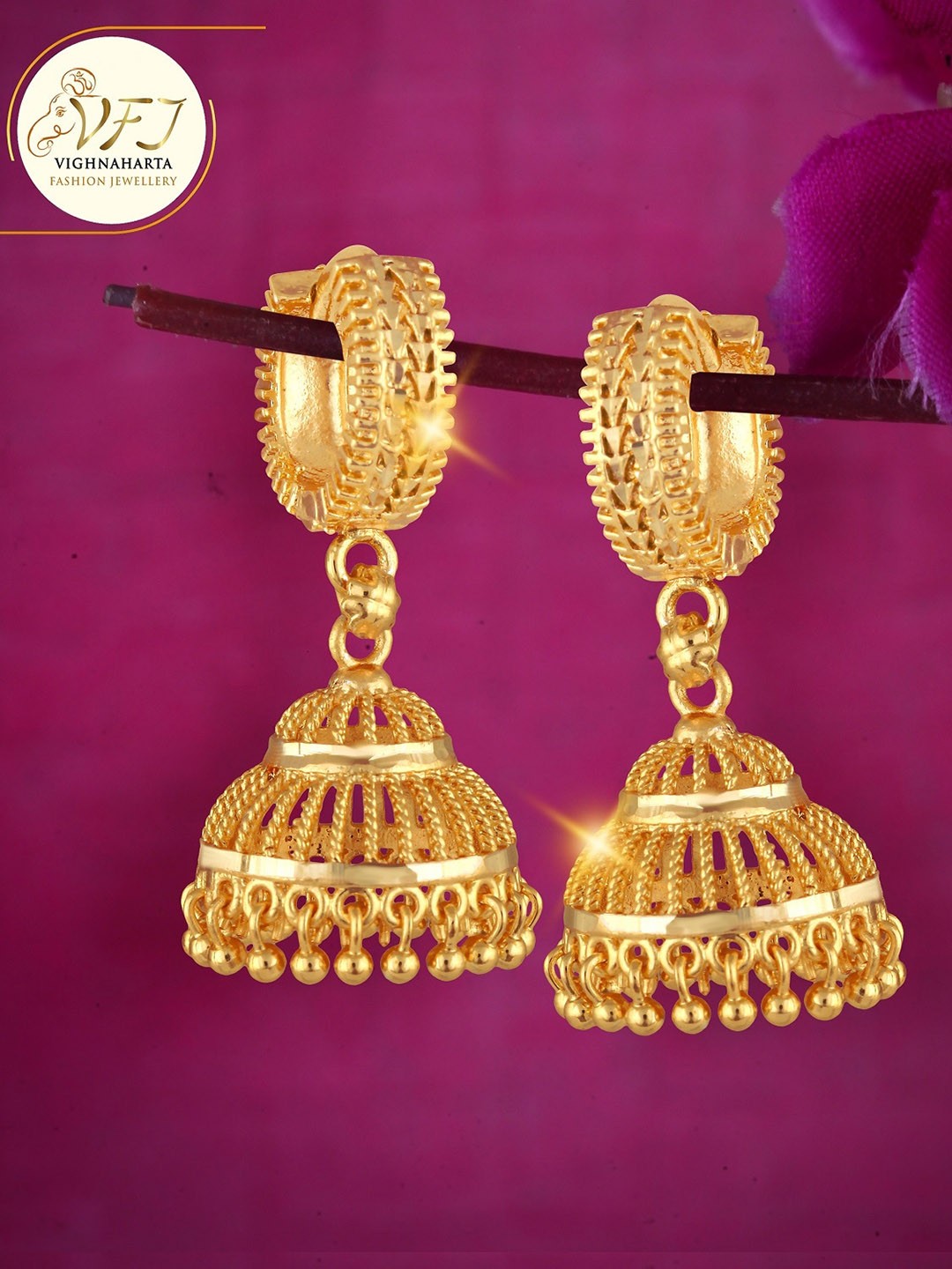 

Vighnaharta Gold-Plated Classic Jhumkas