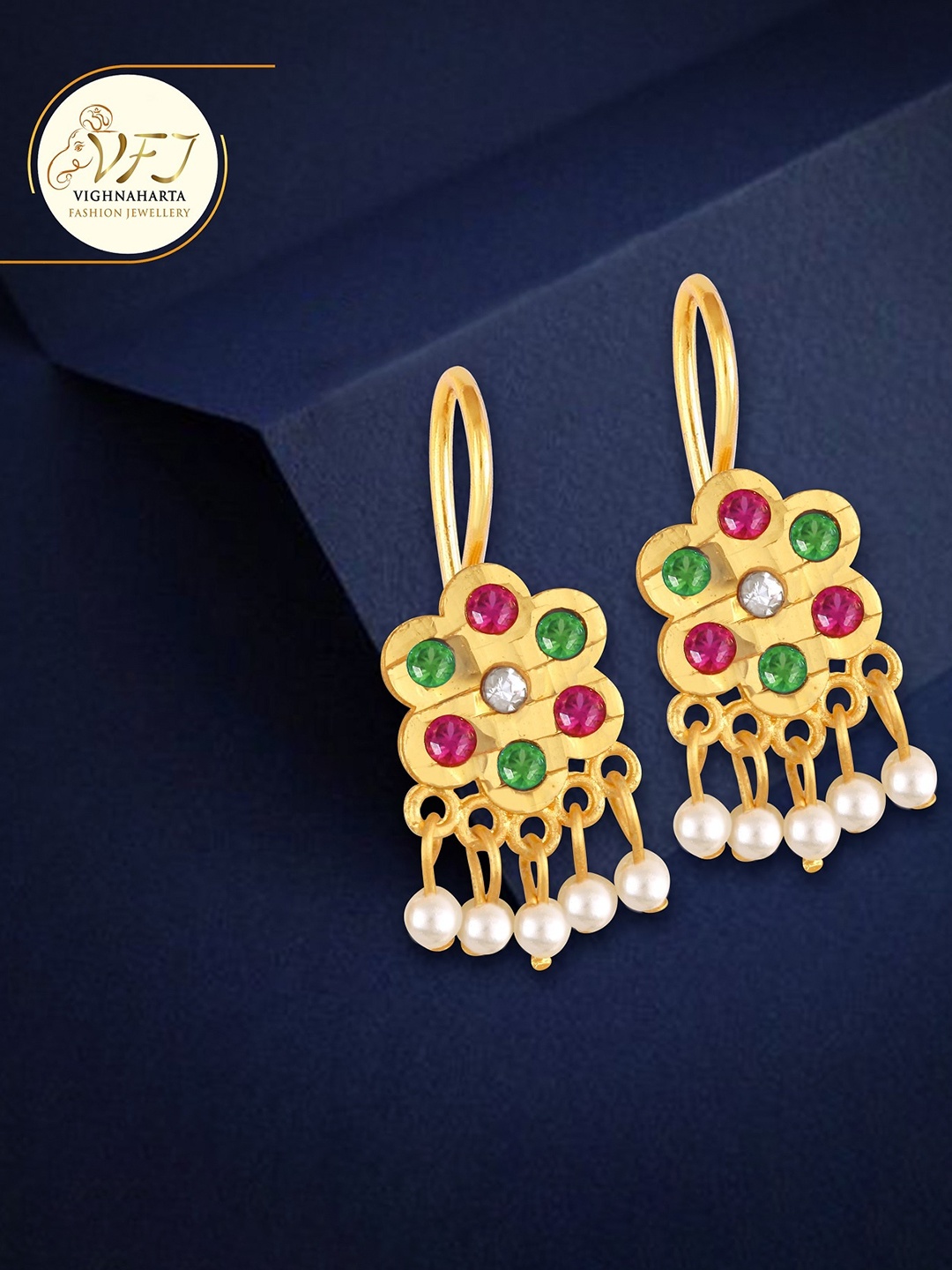 Vighnaharta Gold Plated Floral Drop Earrings