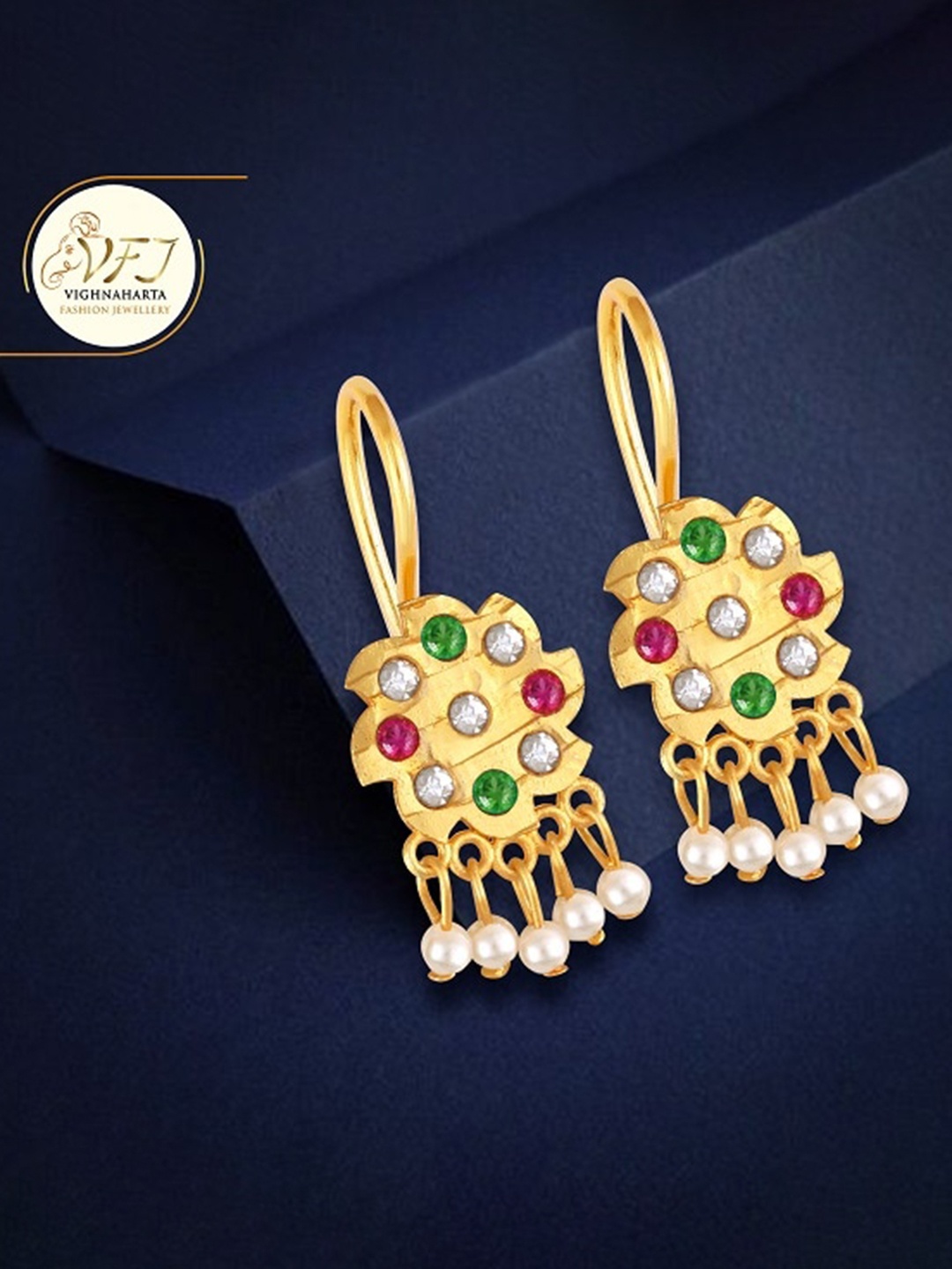 

Vighnaharta Gold-Plated CZ & Pearls Drop Earrings