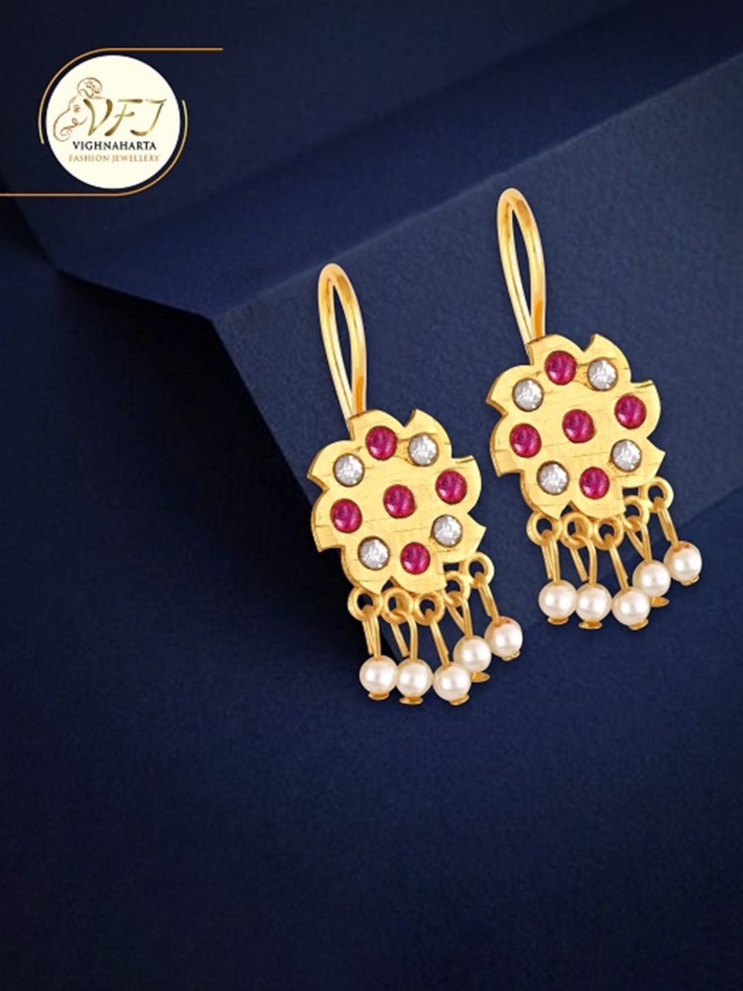 

Vighnaharta Gold-Plated CZ & Pearls Drop Earrings