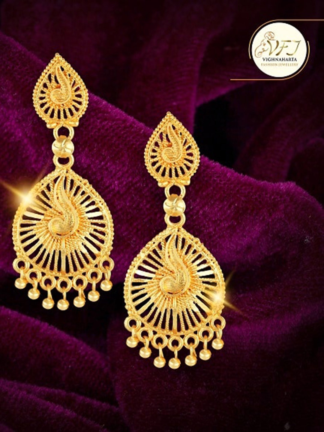 

Vighnaharta Gold-Plated Floral Beads Studded Drop Earrings