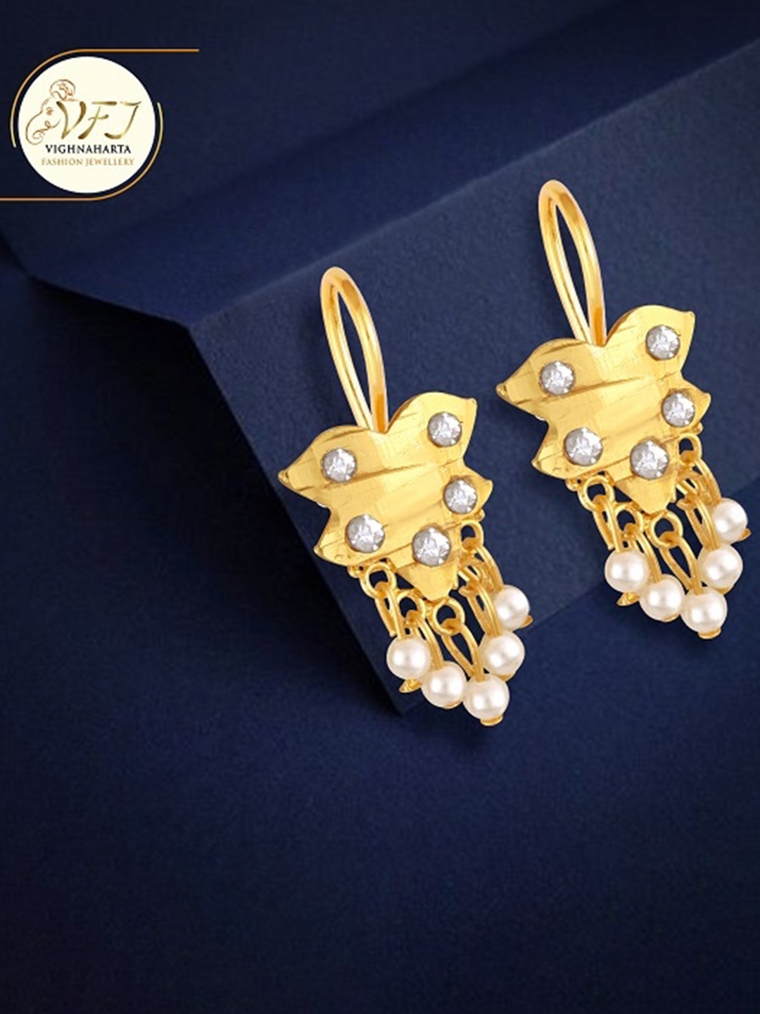 

Vighnaharta Gold-Plated Floral Pearl Studded Drop Earrings