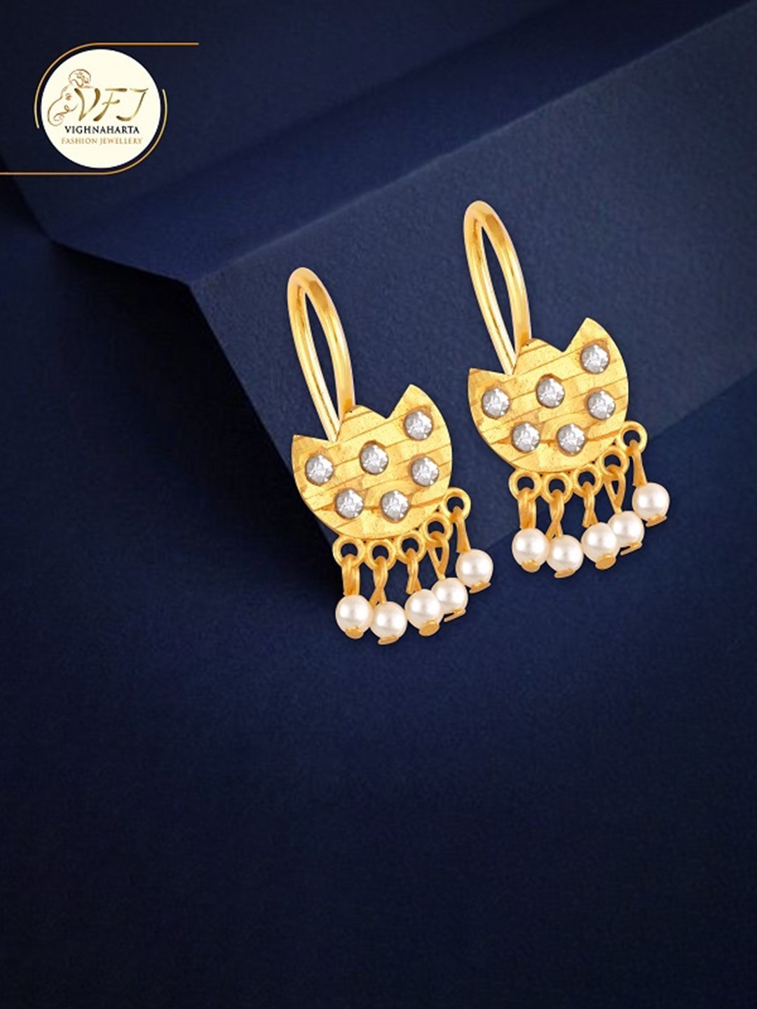 Vighnaharta Gold-Plated Crescent Shaped Drop Earrings