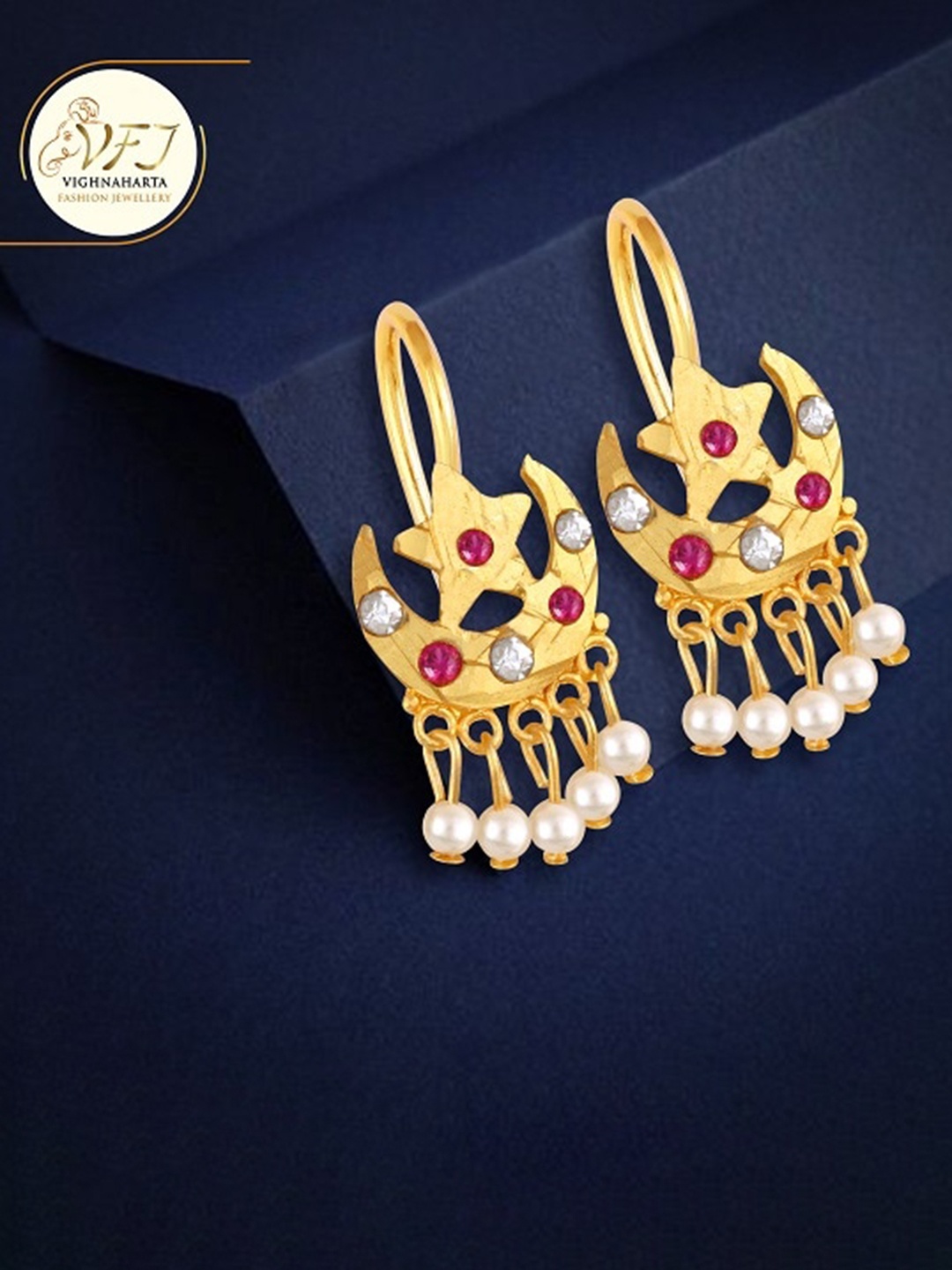 

Vighnaharta Gold-Plated Crescent Shaped Drop Earrings