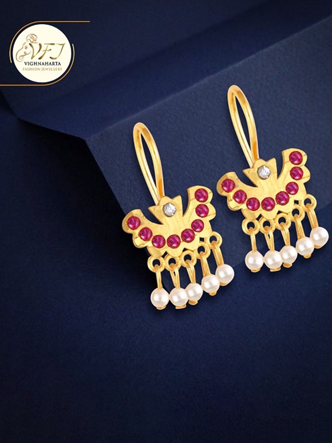 

Vighnaharta Gold-Plated Crescent Shaped Drop Earrings