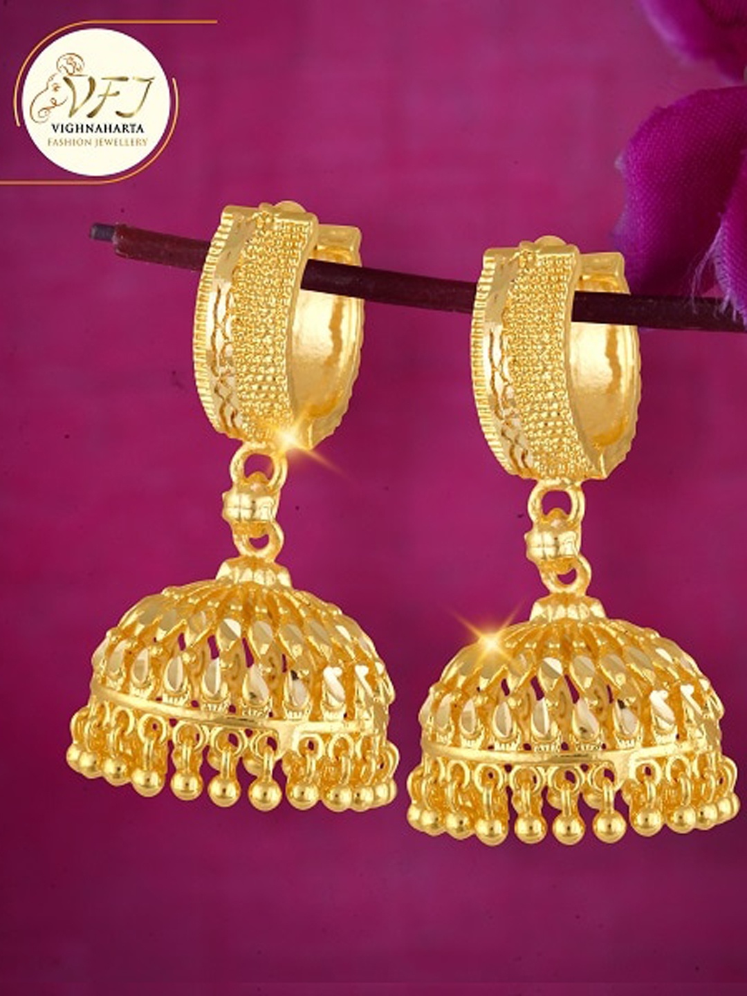 

Vighnaharta Gold-Plated Floral Jhumkas
