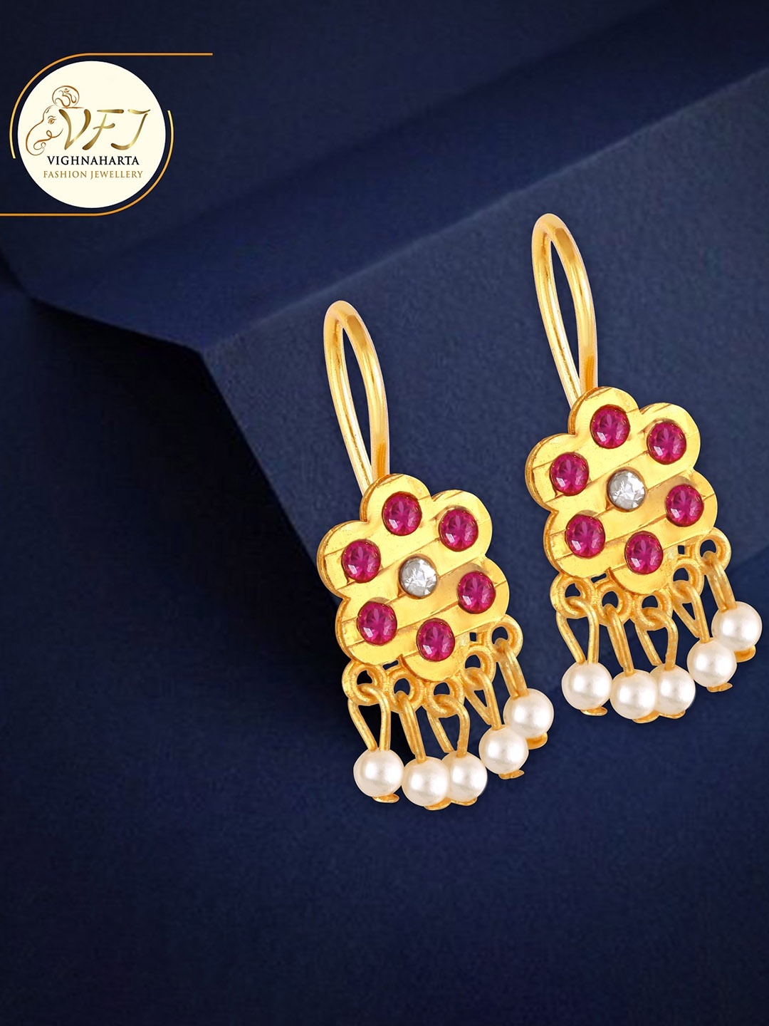 

Vighnaharta Gold-Plated Floral Drop Earrings