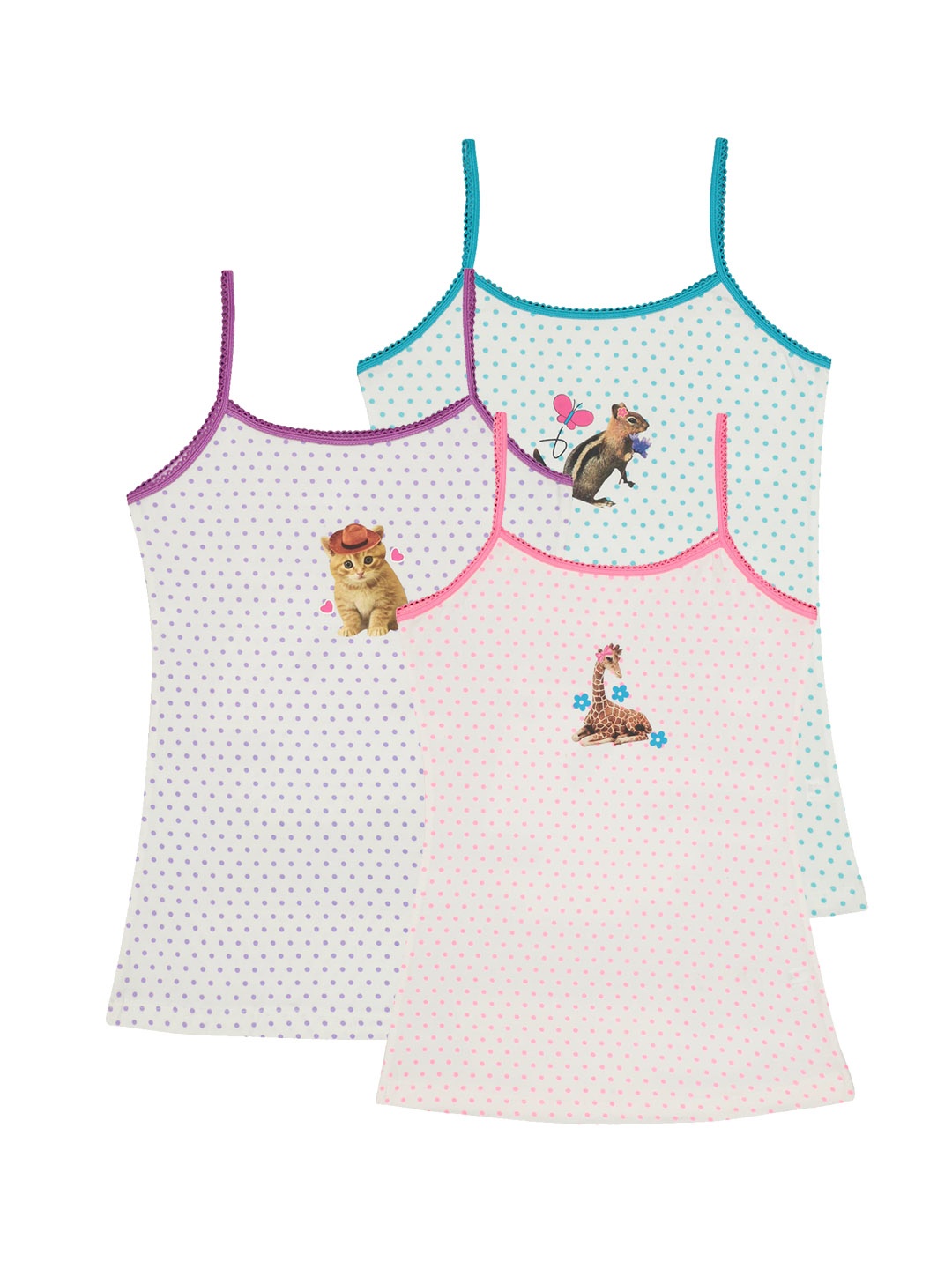 

Bodycare Girls Pack Of 3 Printed Cotton Innerwear Vests, White