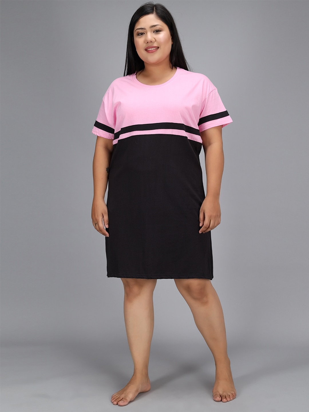 

Christy World Colourblocked Pure Cotton T-shirt Nightdress, Pink