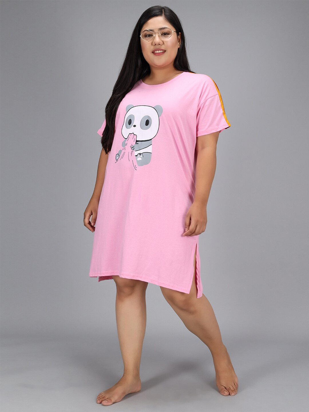 

Christy World Graphic Printed Cotton T-shirt Night Dress, Pink