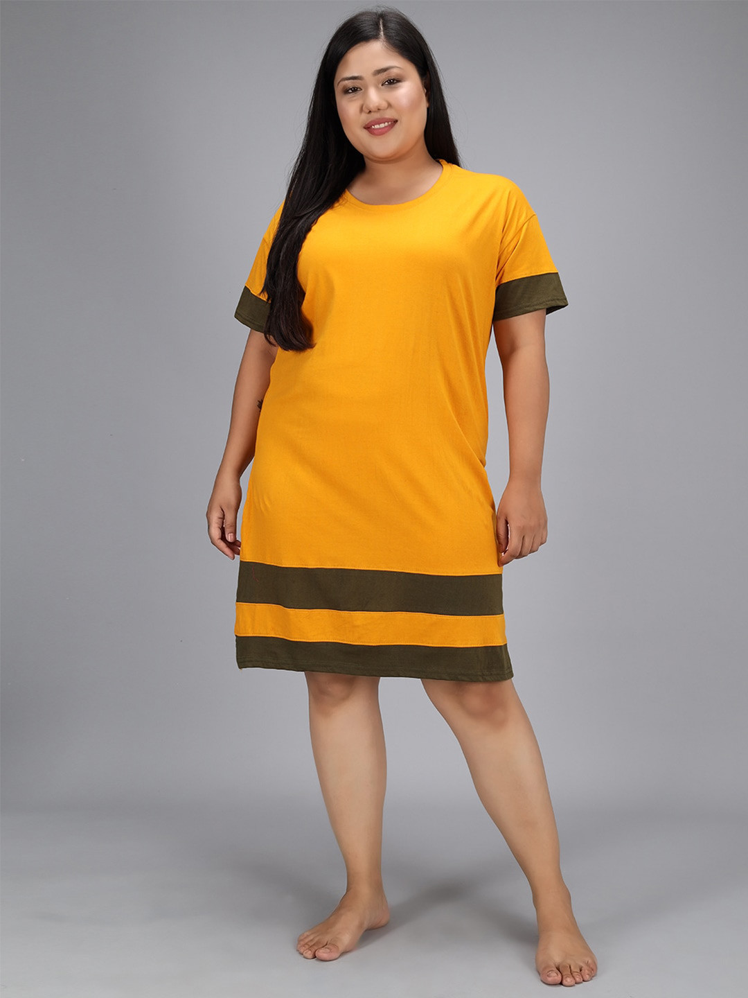 

Christy World Striped Cotton T-shirt Night Dress, Yellow