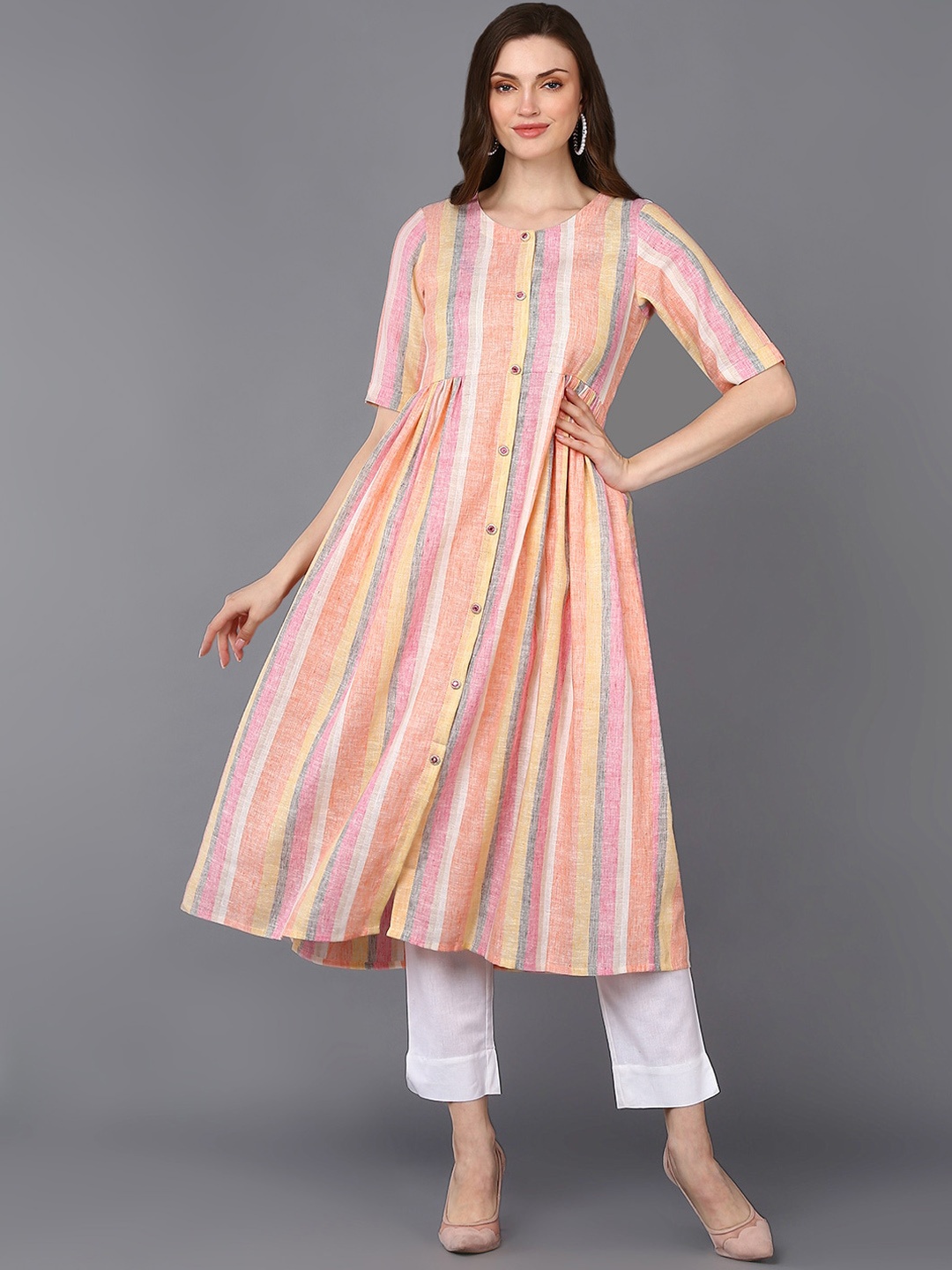 

AHIKA Striped Anarkali Kurta, Multi