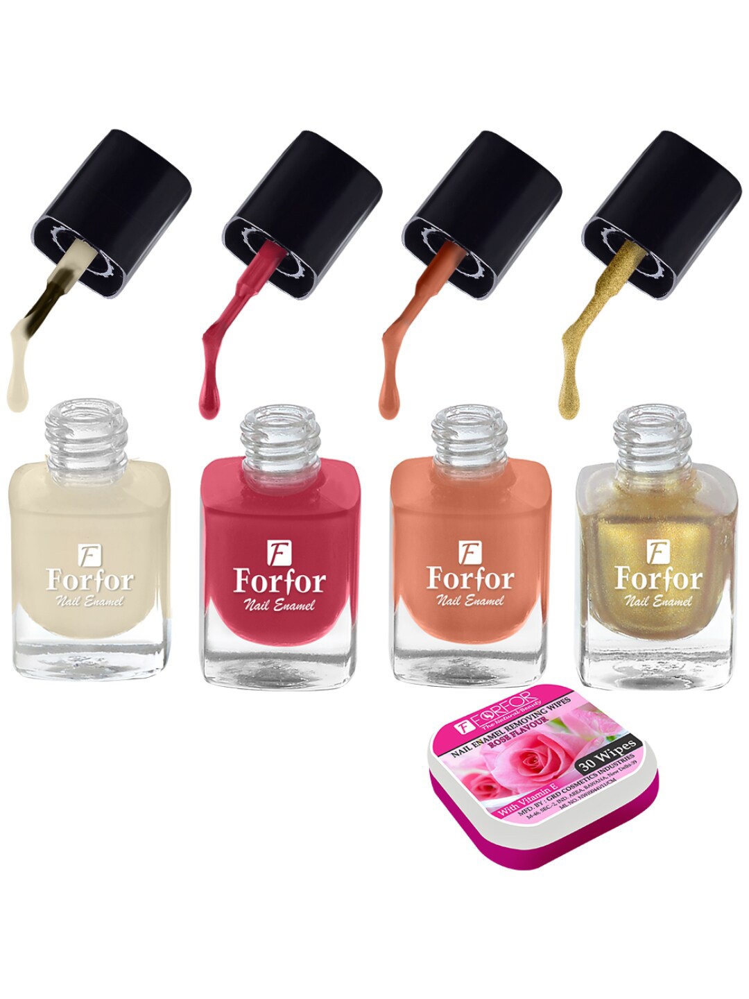 

FORFOR Set Of 4 Perfect Stay Trendy Nail Polish With Wipes 5ml Each- 102 + 103 + 104 + 119, Red