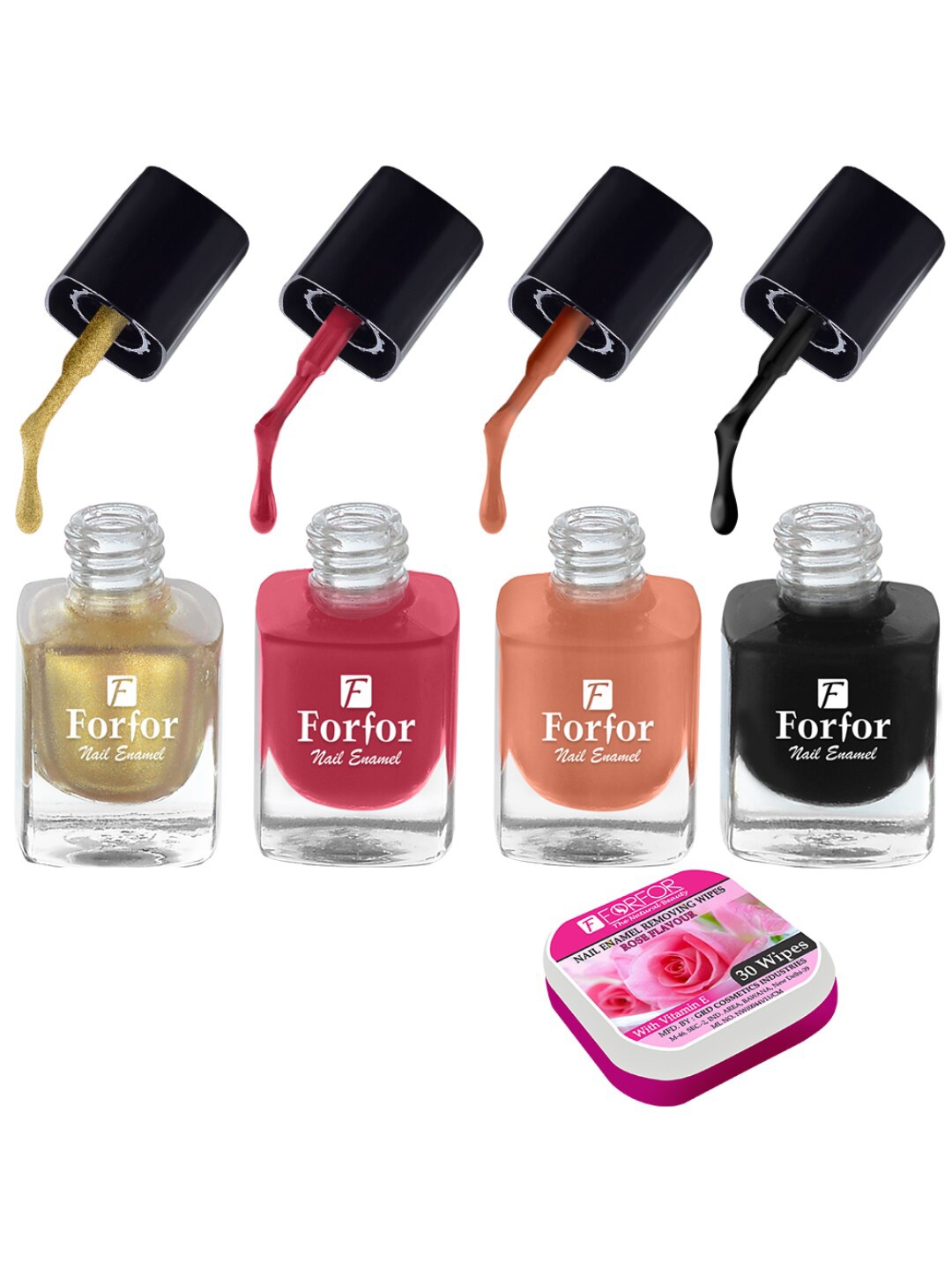 

FORFOR Set Of 4 Perfect Stay Trendy Nail Polish With Wipes 5ml Each- 102 + 103 + 104 + 118, Pink