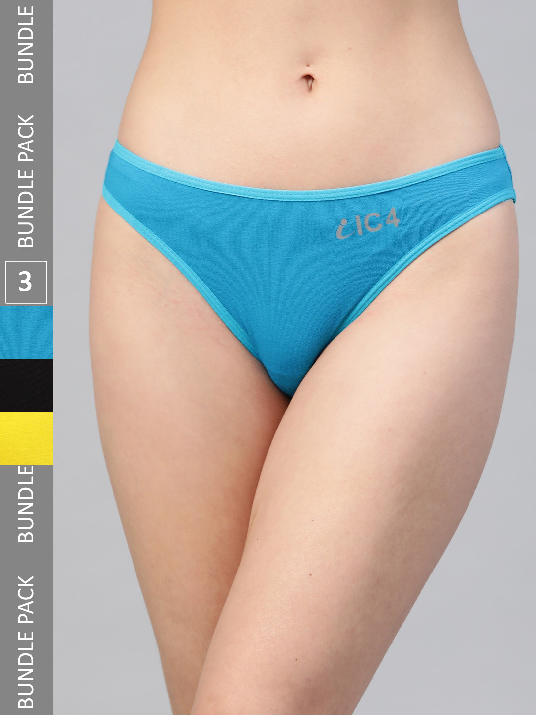 

IC4 Women Pack Of 3 Brand Logo Printed Details Hipster Briefs 0B-T-Y-1001P3, Black