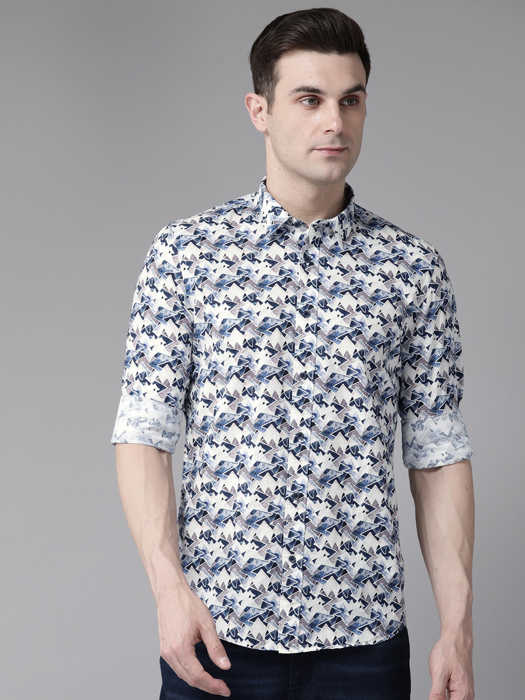 

Blackberrys Men Skinny Fit Printed Pure Cotton Casual Shirt, White