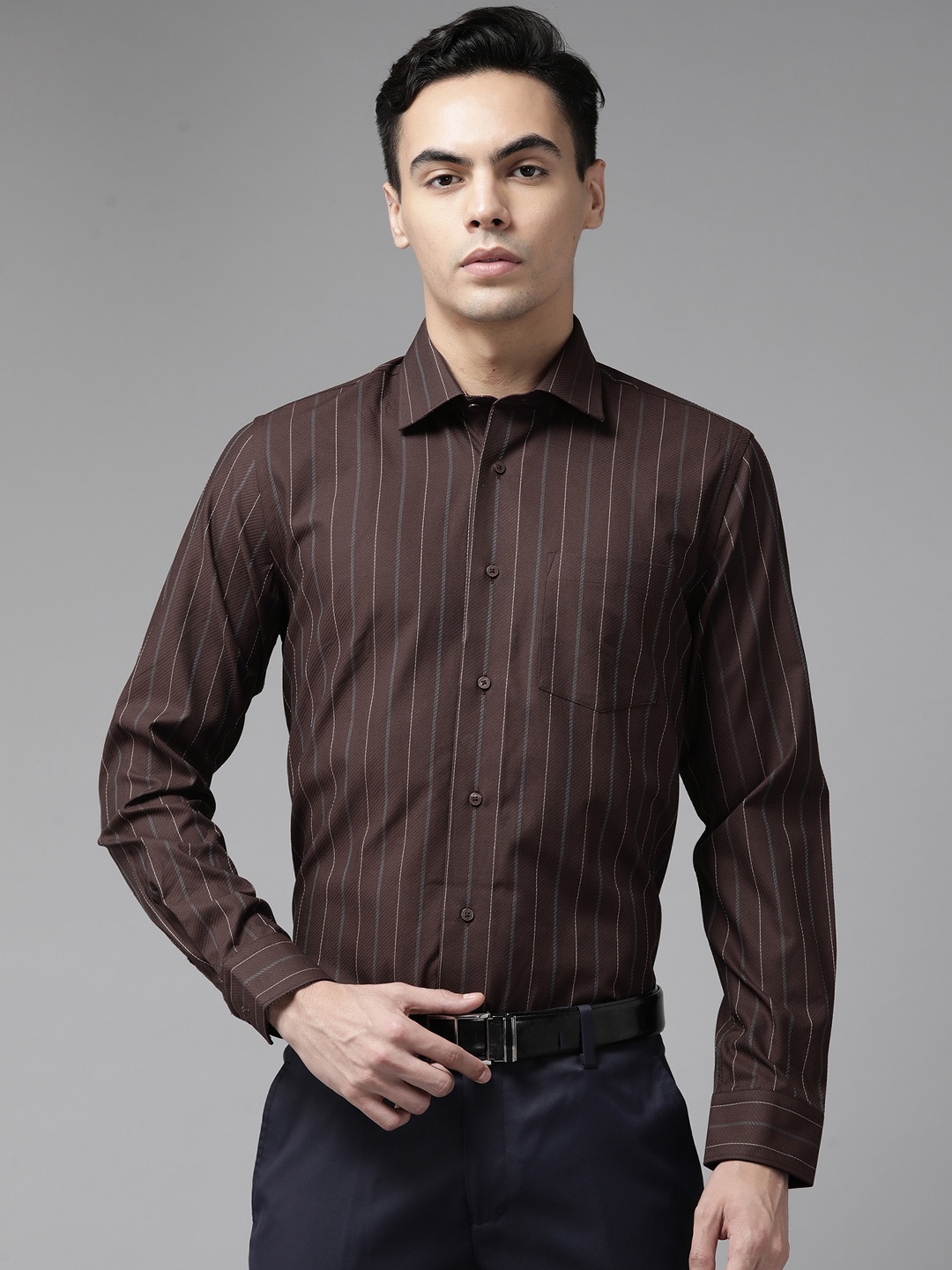 

Blackberrys India Slim Fit Striped Formal Shirt, Brown