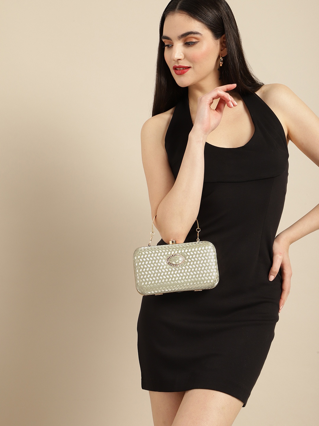 

DressBerry Textured Box Clutch, Lime green