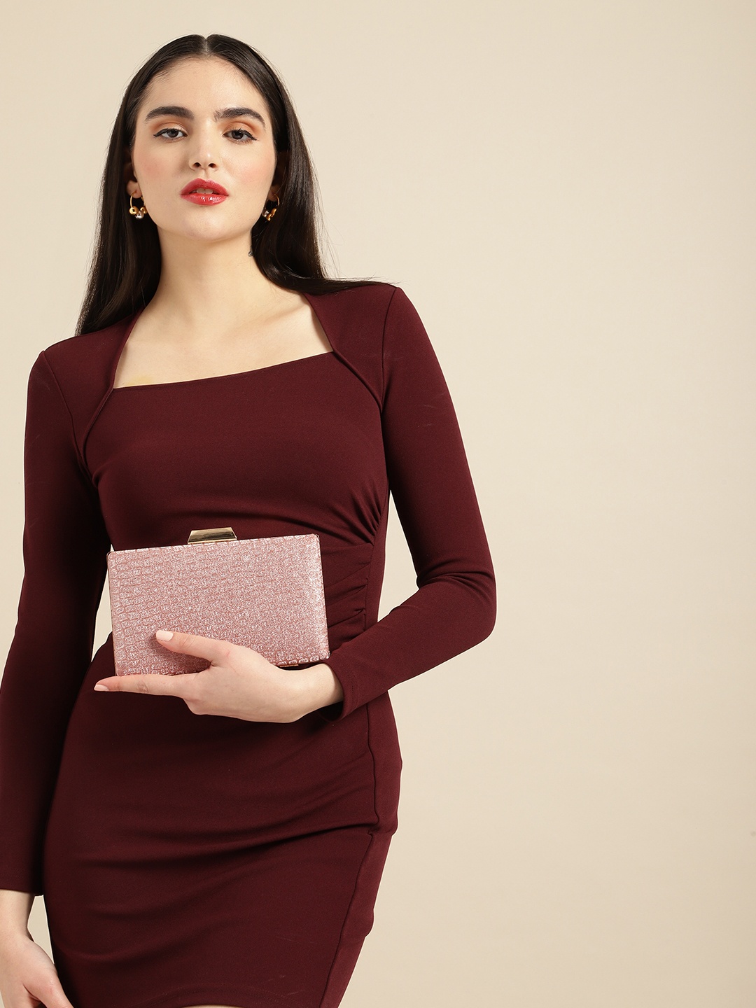 

DressBerry Textured Box Clutch, Pink