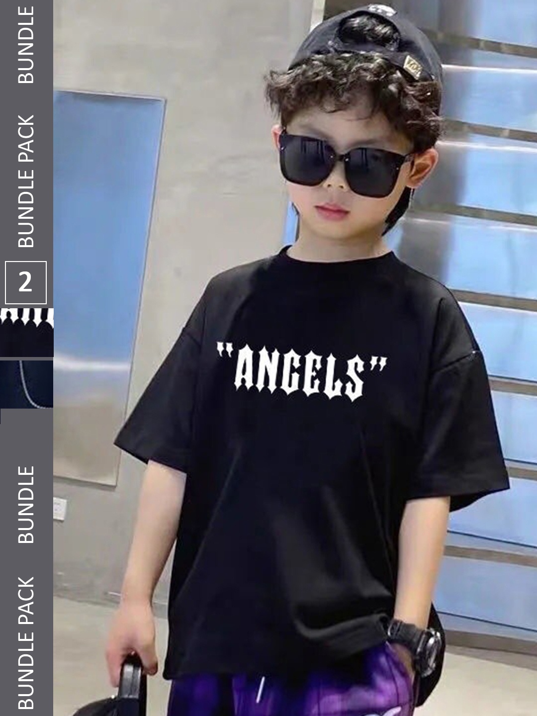 

Nick and Jones Boys Pack Of 2 Printed Drop Shoulder Sleeves Pure Cotton Oversized T-shirt, Black