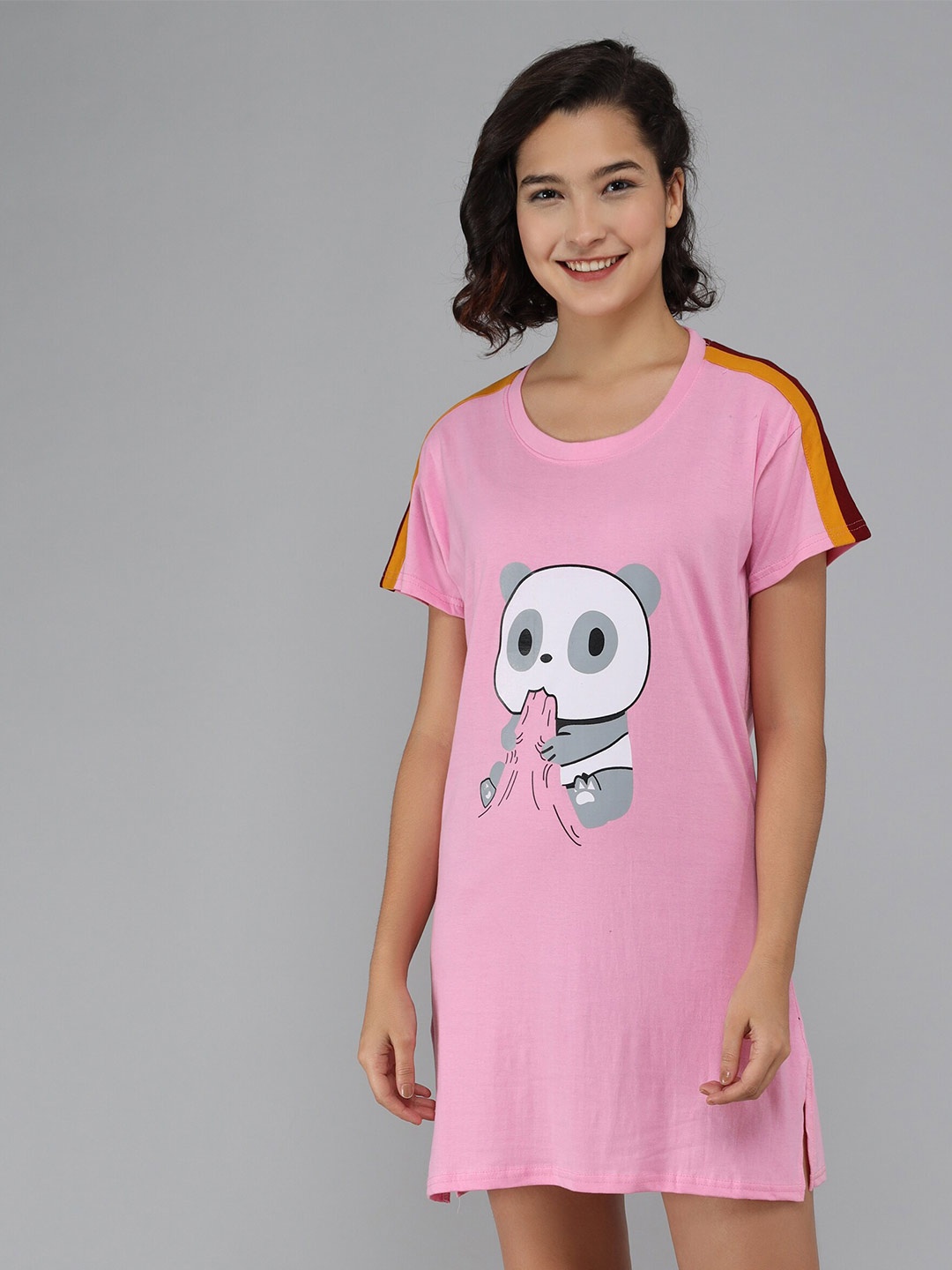 

Christy World Graphic Printed Cotton T-shirt Nightdres, Pink