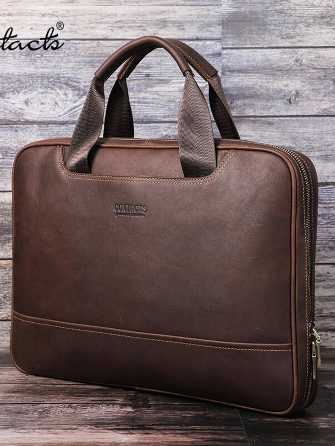 

CONTACTS Leather Messenger Bag, Brown