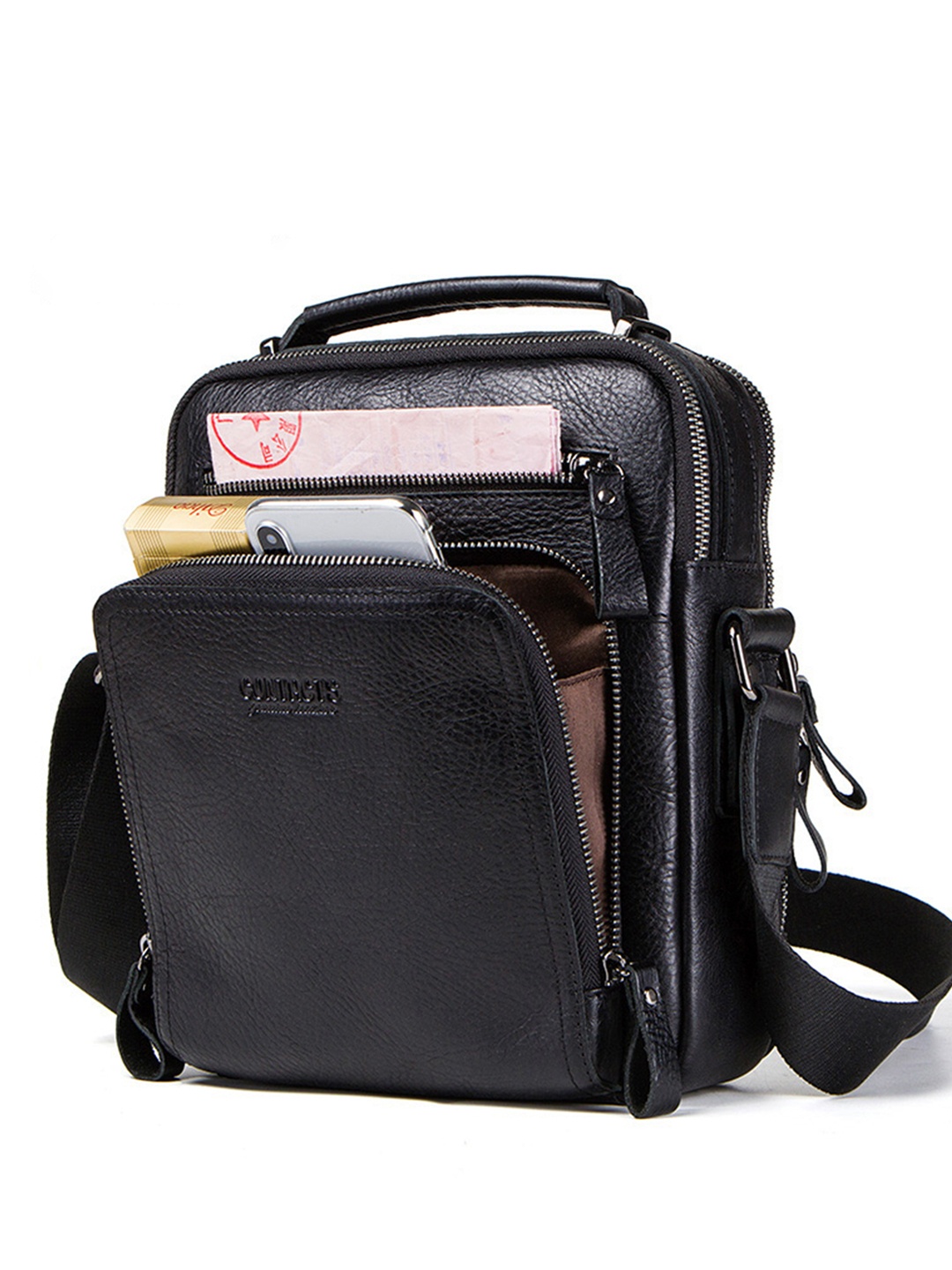 

CONTACTS Leather Crossbody Bag, Black