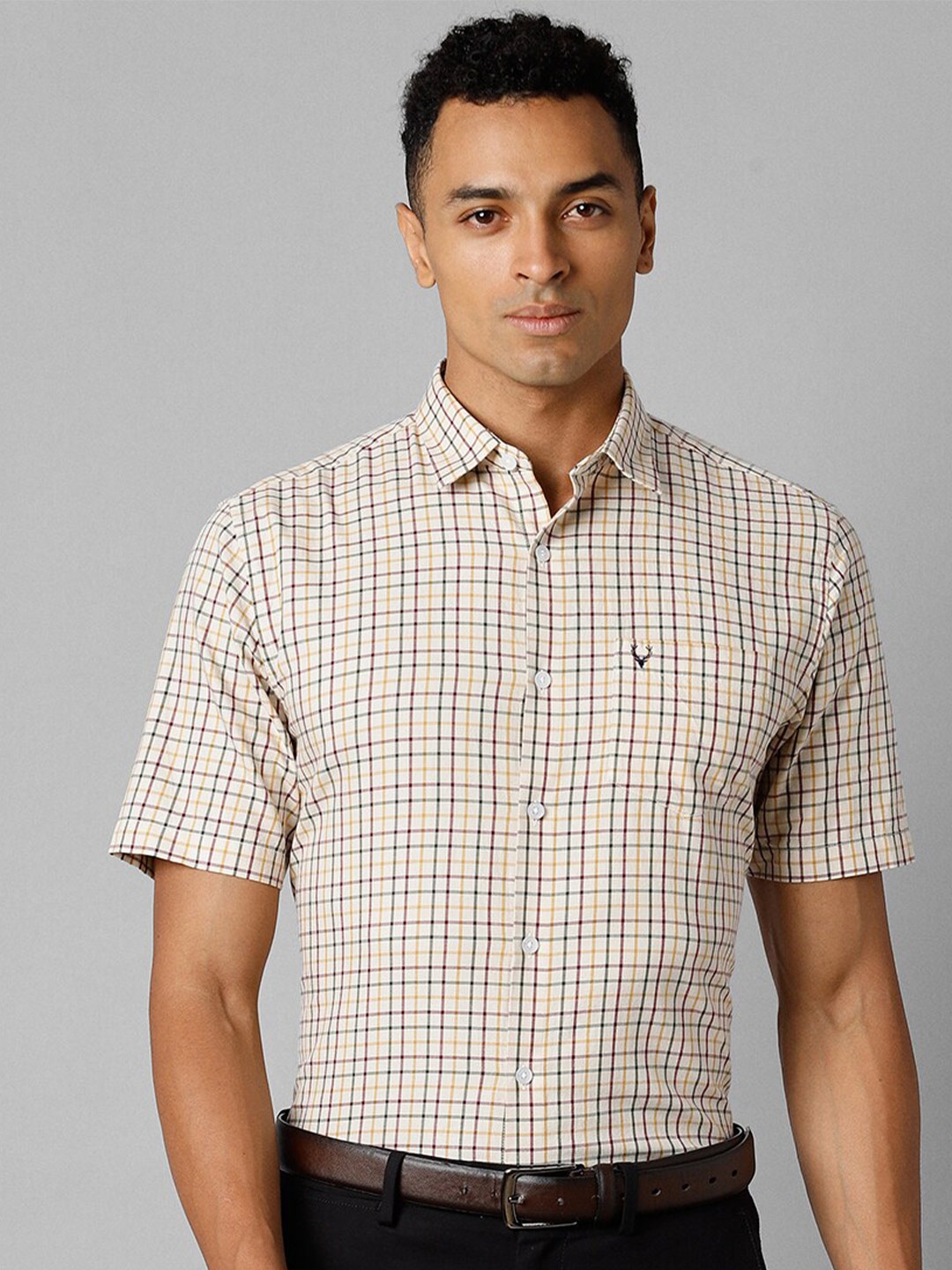 

Allen Solly Slim Fit Opaque Checked Pure Cotton Formal Shirt, Cream