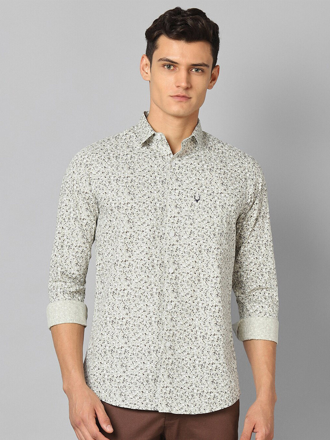 

Allen Solly Men Slim Fit Floral Printed Pure Cotton Casual Shirt, Cream