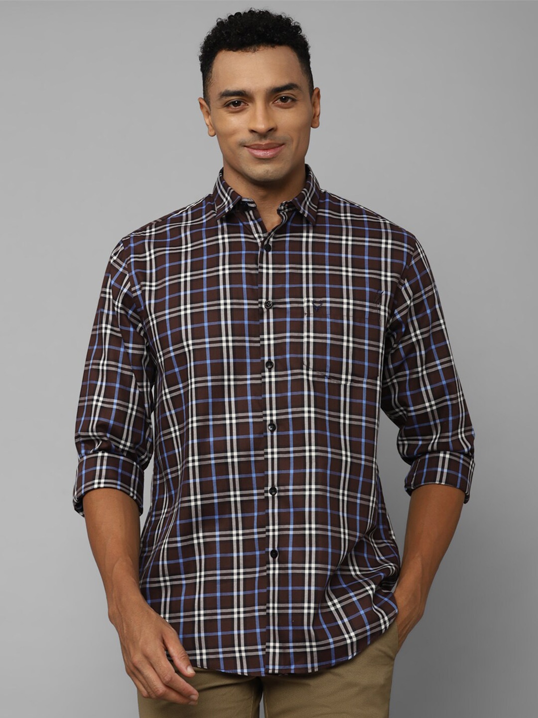 

Allen Solly Tartan Checked Pure Cotton Formal Shirt, Brown