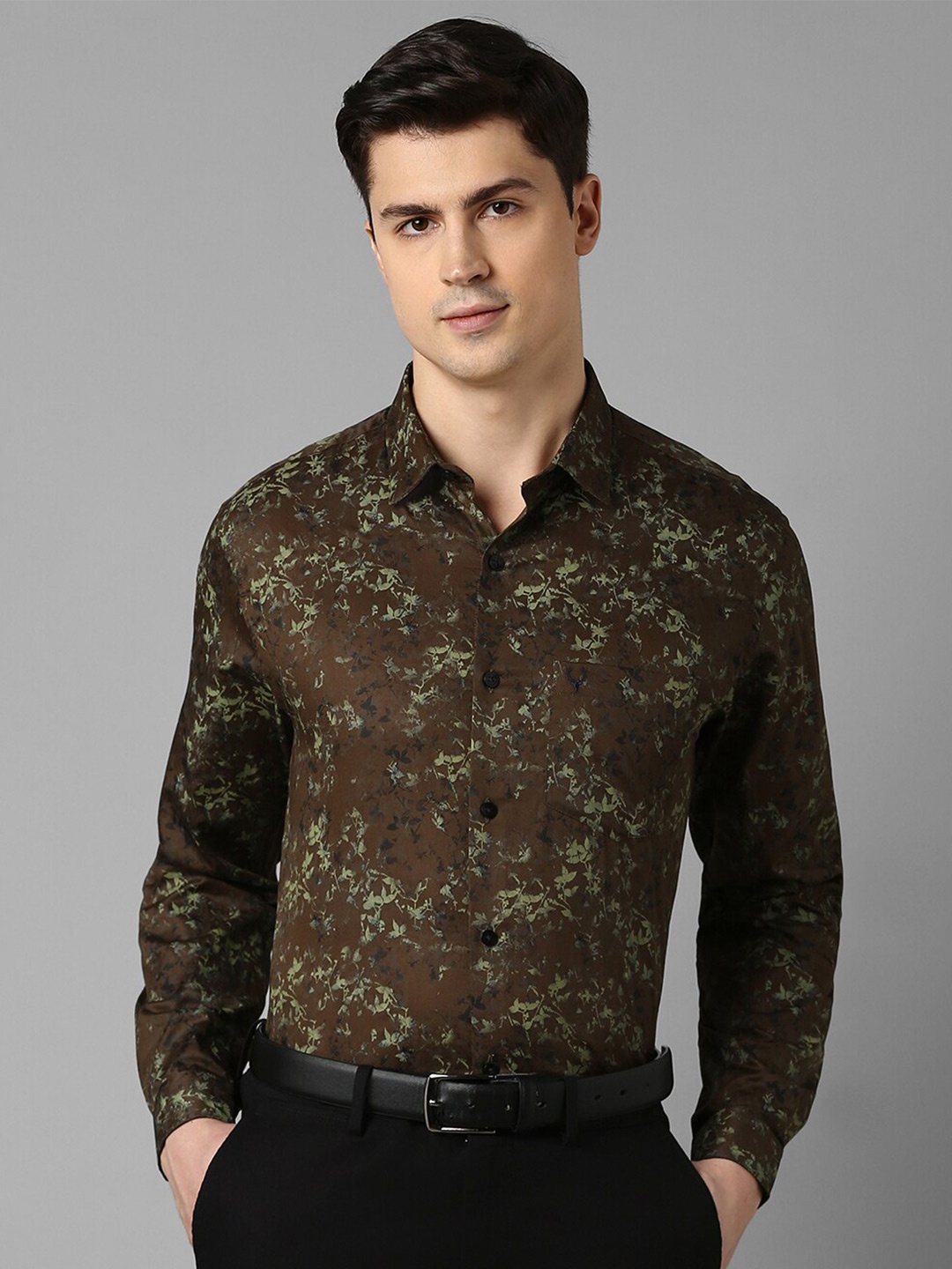 

Allen Solly Slim Fit Floral Printed Pure Cotton Formal Shirt, Brown