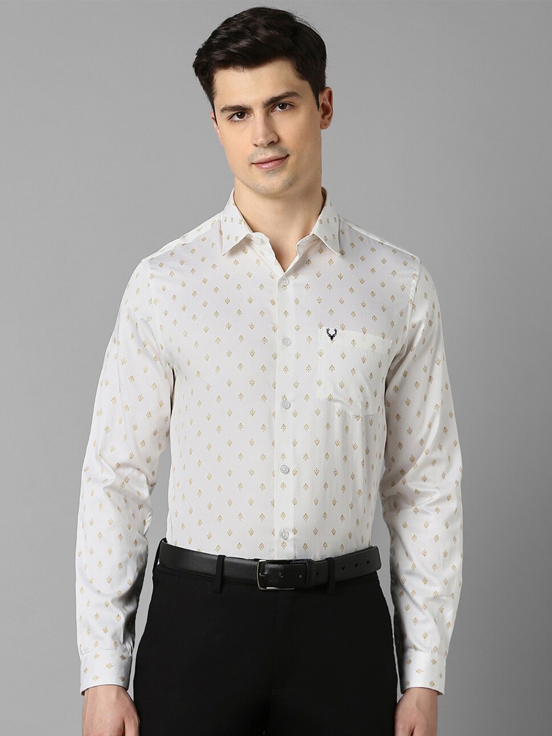 

Allen Solly Slim Fit Ethnic Motifs Printed Pure Cotton Formal Shirt, White