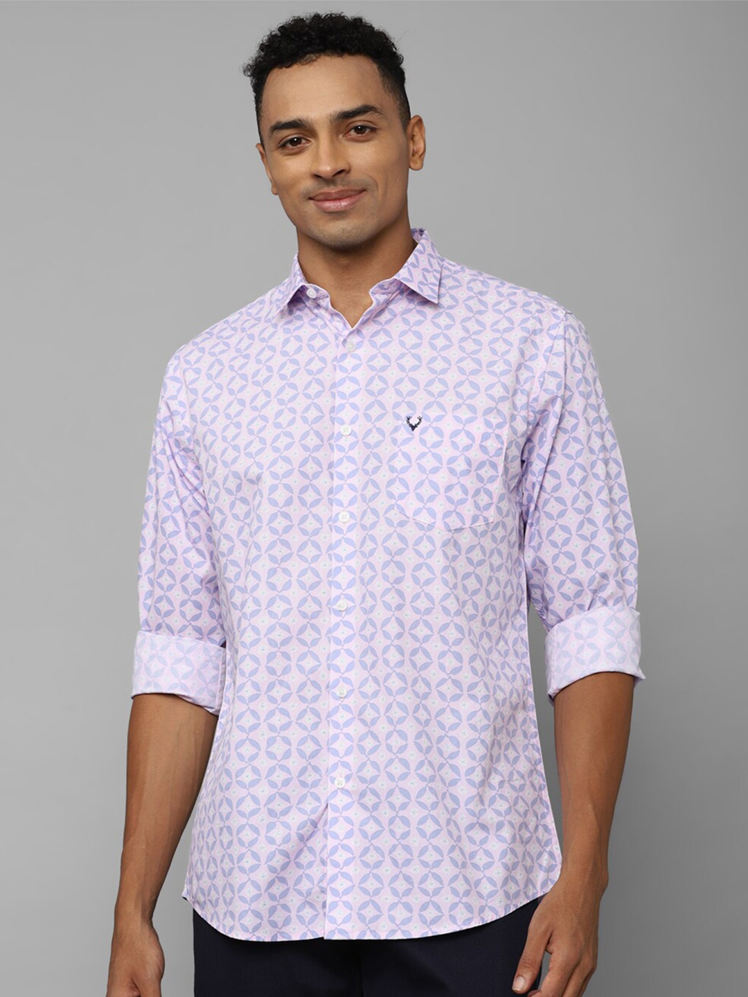 

Allen Solly Conversational Printed Spread Collar Pure Cotton Slim Fit Casual Shirt, Purple