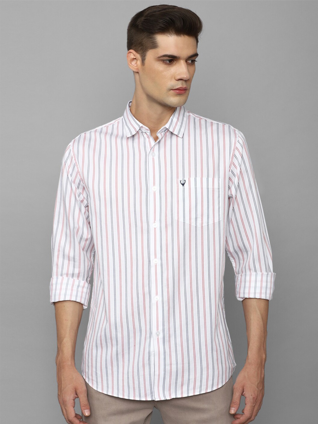 

Allen Solly Slim Fit Striped Pure Cotton Casual Shirt, White