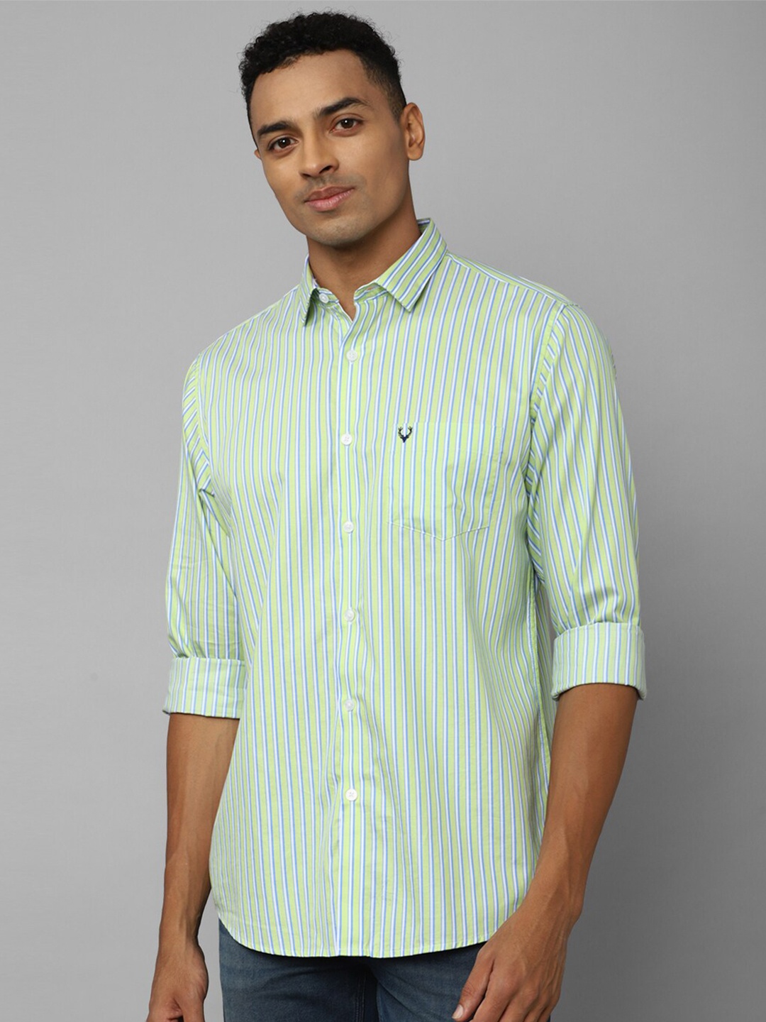 

Allen Solly Slim Fit Striped Pure Cotton Casual Shirt, Green