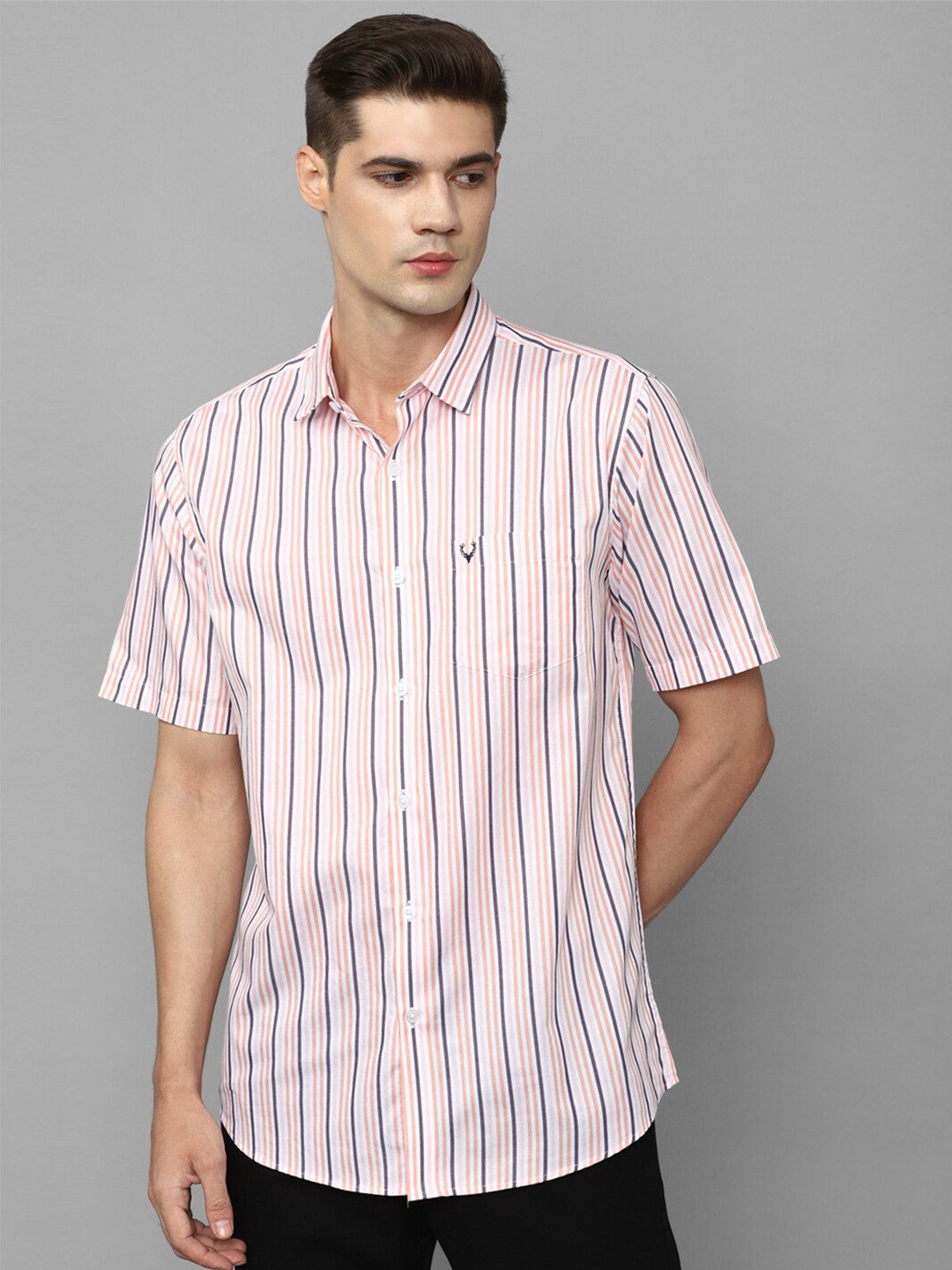 

Allen Solly Slim Fit Opaque Striped Pure Cotton Casual Shirt, Pink