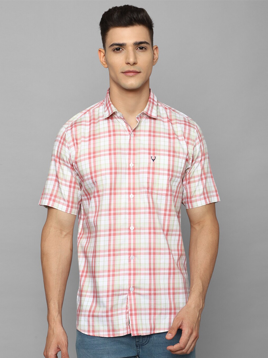 

Allen Solly Men Slim Fit Tartan Checked Pure Cotton Casual Shirt, White