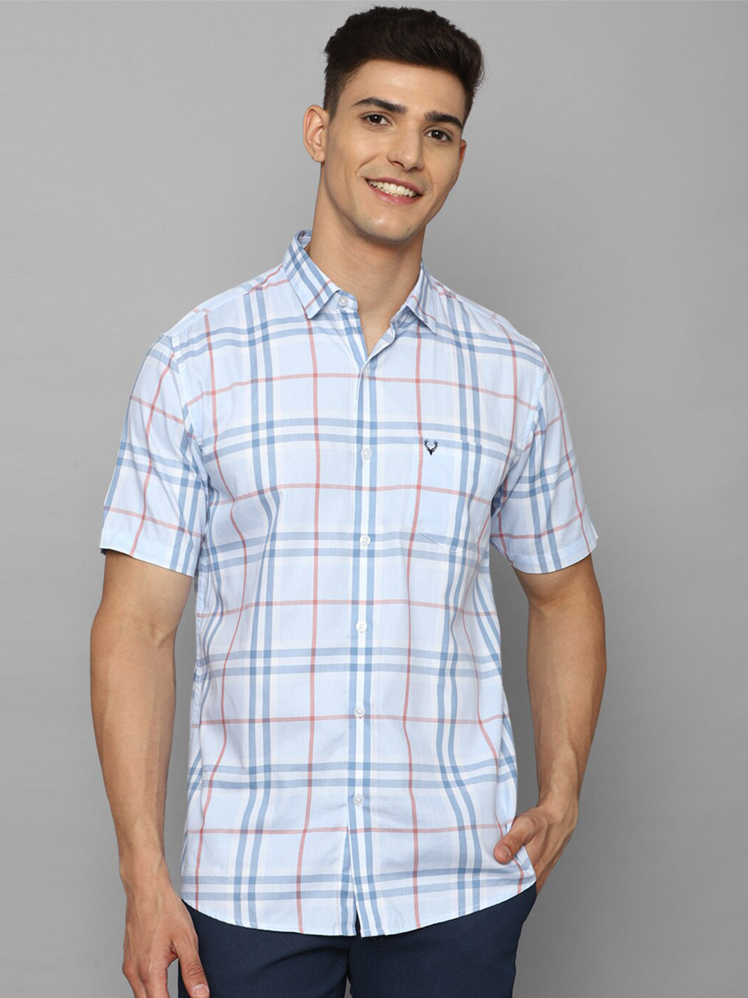 

Allen Solly Slim Fit Tartan Checked Opaque Pure Cotton Casual Shirt, Blue