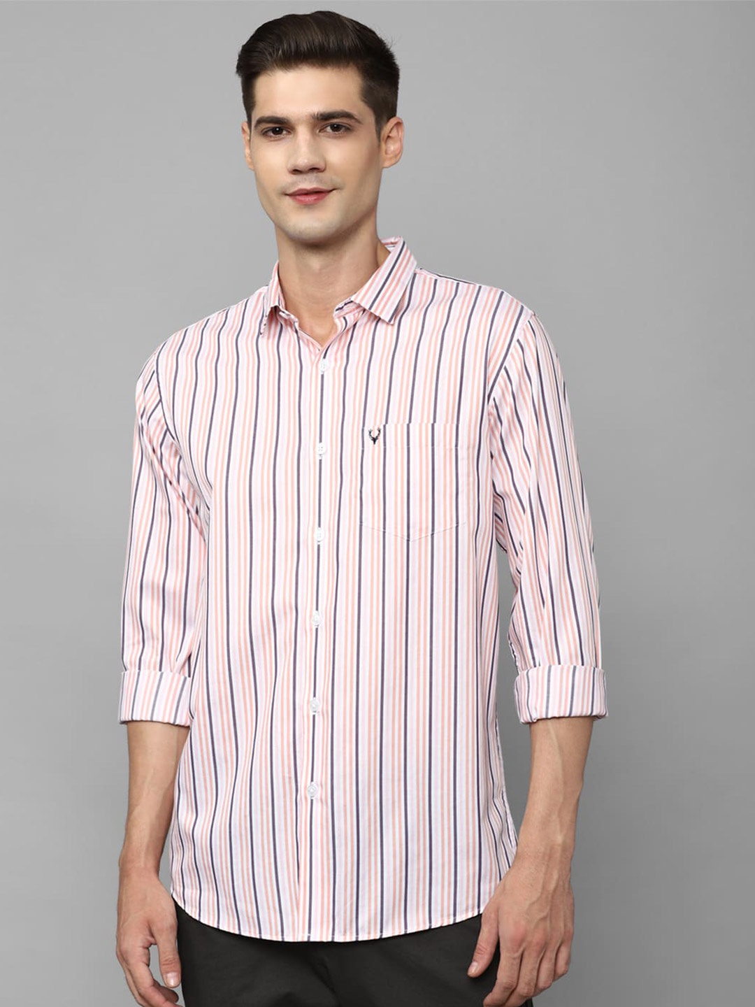 

Allen Solly Slim Fit Opaque Striped Pure Cotton Casual Shirt, Pink