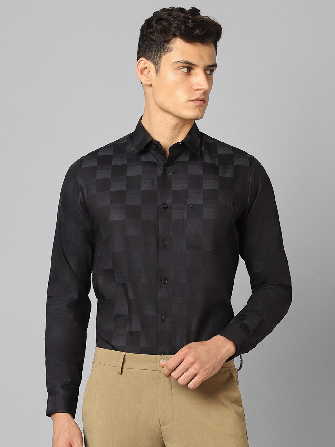 

Allen Solly Slim Fit Opaque Checked Formal Cotton Shirt, Black