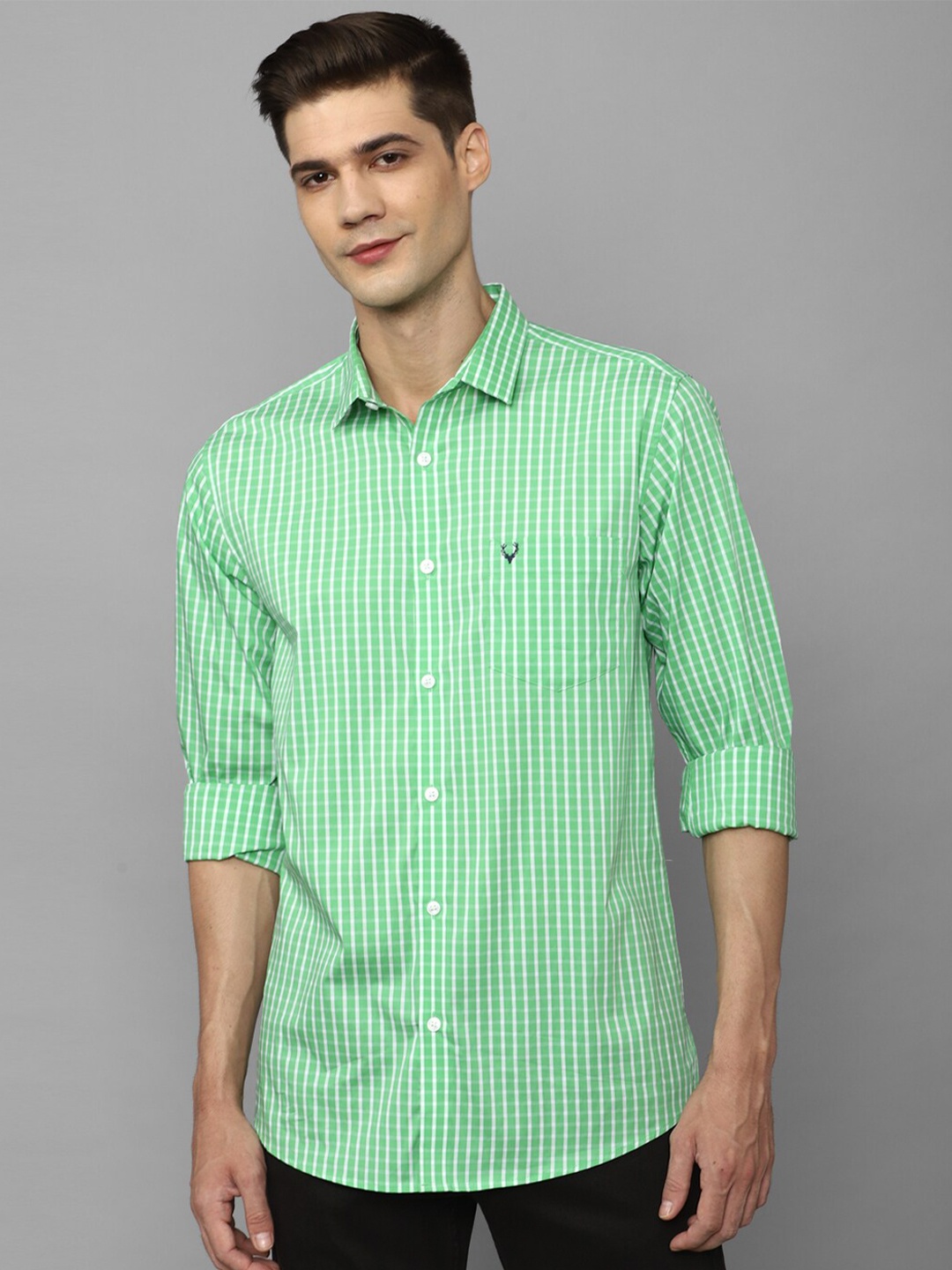 

Allen Solly Slim Fit Gingham Checked Casual Cotton Shirt, Green