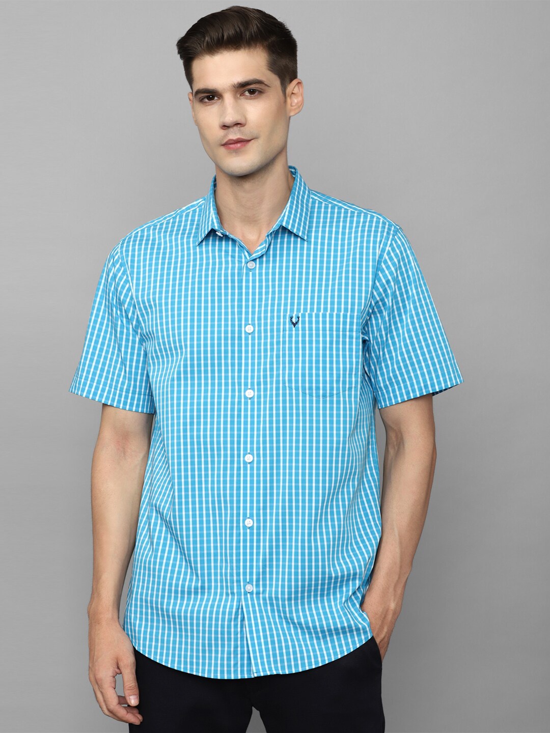 

Allen Solly Slim Fit Gingham Checks Opaque Striped Casual Cotton Shirt, Blue