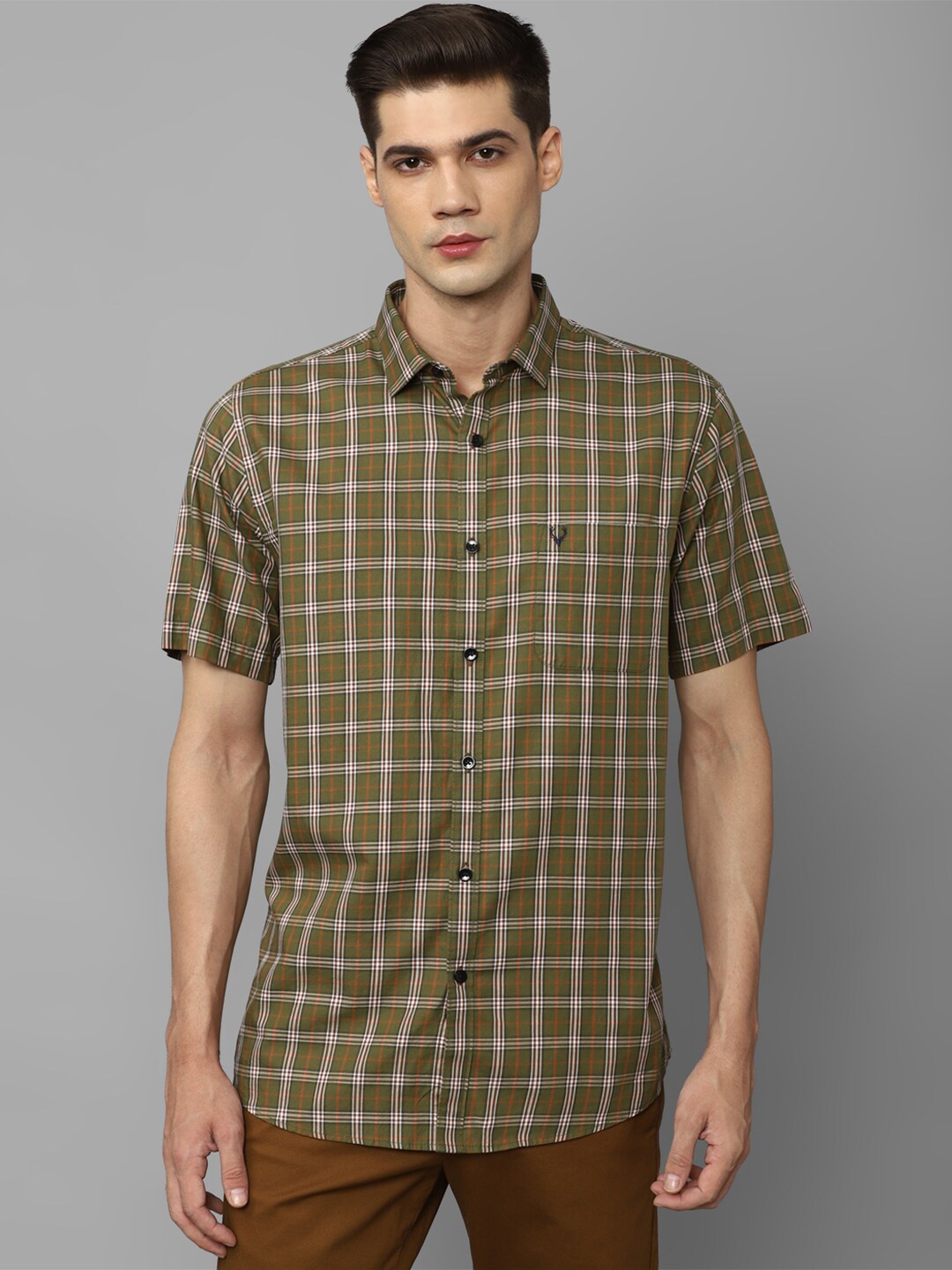 

Allen Solly Slim Fit Tartan Checked Pure Cotton Casual Shirt, Olive